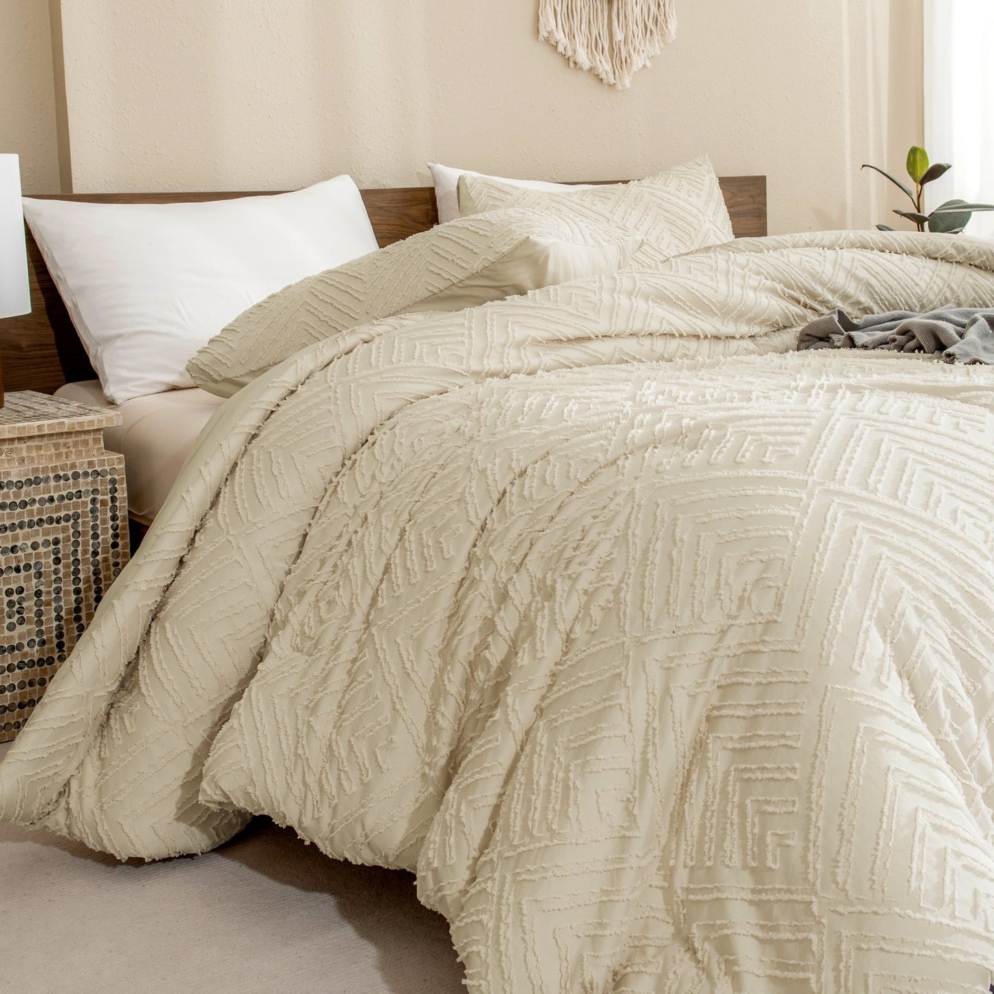 Heavyweight Warmth King Size Comforter Sets Beige - 3 Pieces Cream Boho Bedding Comforter Set for King Bed - Soft Fluffy Tufted Textured... - Hypoallergenic Ultra-Fluffy Quilt for Winter Detail
