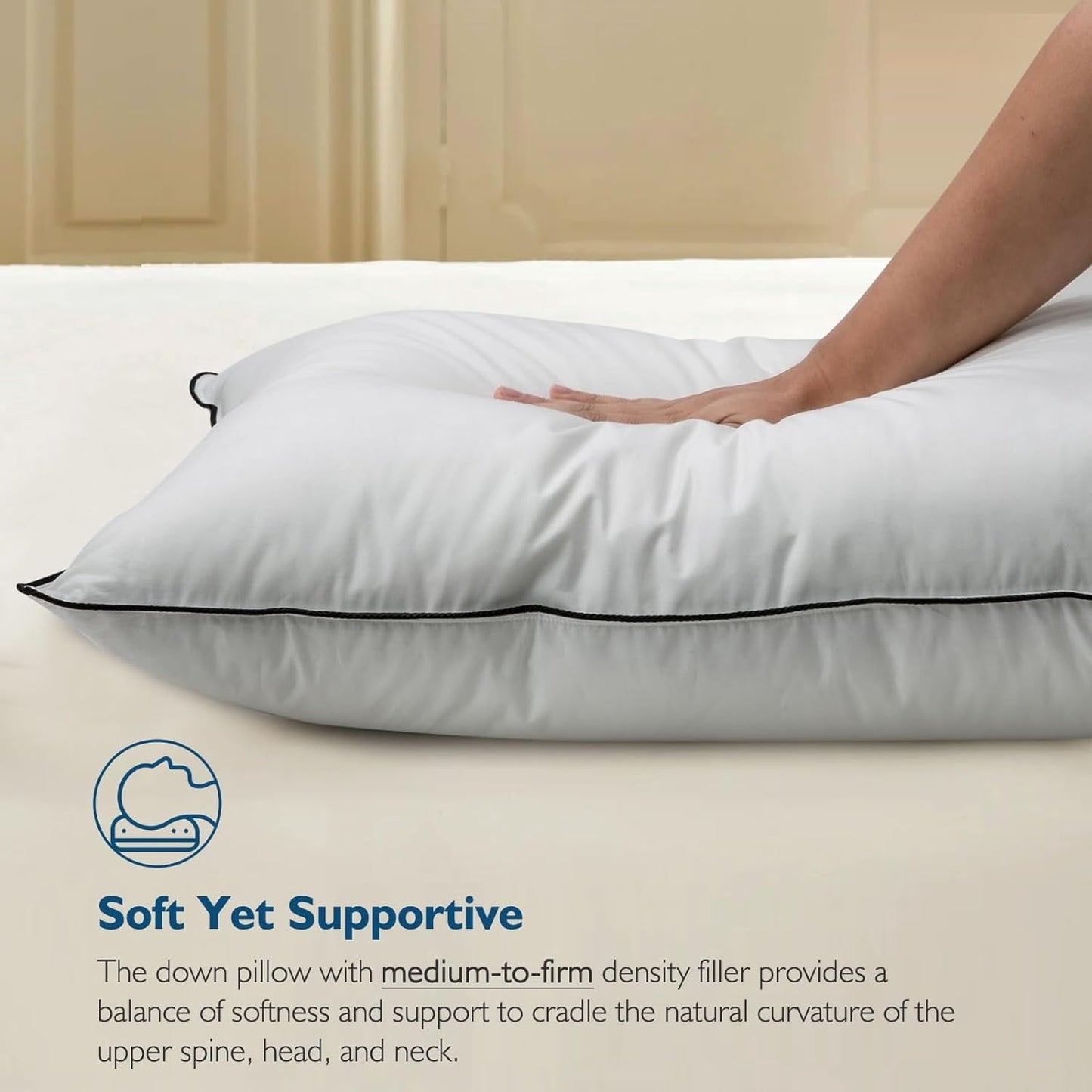 Ergonomic Memory Foam Hypoallergenic 3‑Chamber Goose Feather Down Core Bed Pillows, Standard Size Set of 2, With Microfiber Surround, Soft-... - Hotel Quality Plush Sleeping Pillows Detail