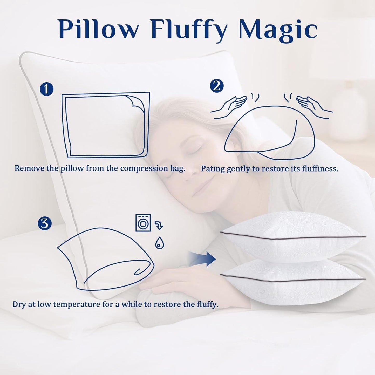 Decorative Plump for Sleeping, Soft and Supportive Throw for Couch, Bed and Sofa, Down Alternative Pillow, 26x26 Inches - Orthopedic Shredded Foam Bed Pillow Set Detail