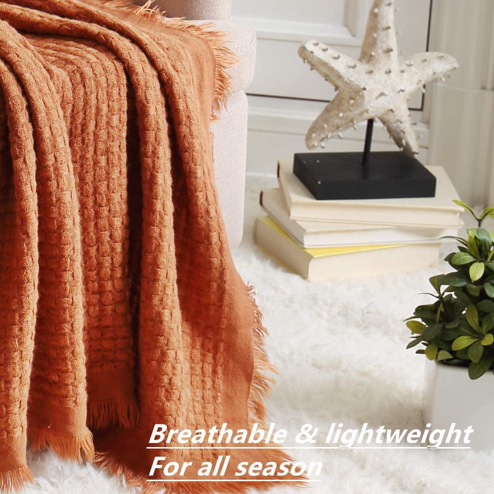 Decorative Knitted Farmhouse Rust Knit Throw Blanket for Couch Sofa Chair Bed Home Decoration, Soft Warm Cozy Light Weight for Spring Su... - Cozy Fleece Throw Blanket for Couch & Bed Detail
