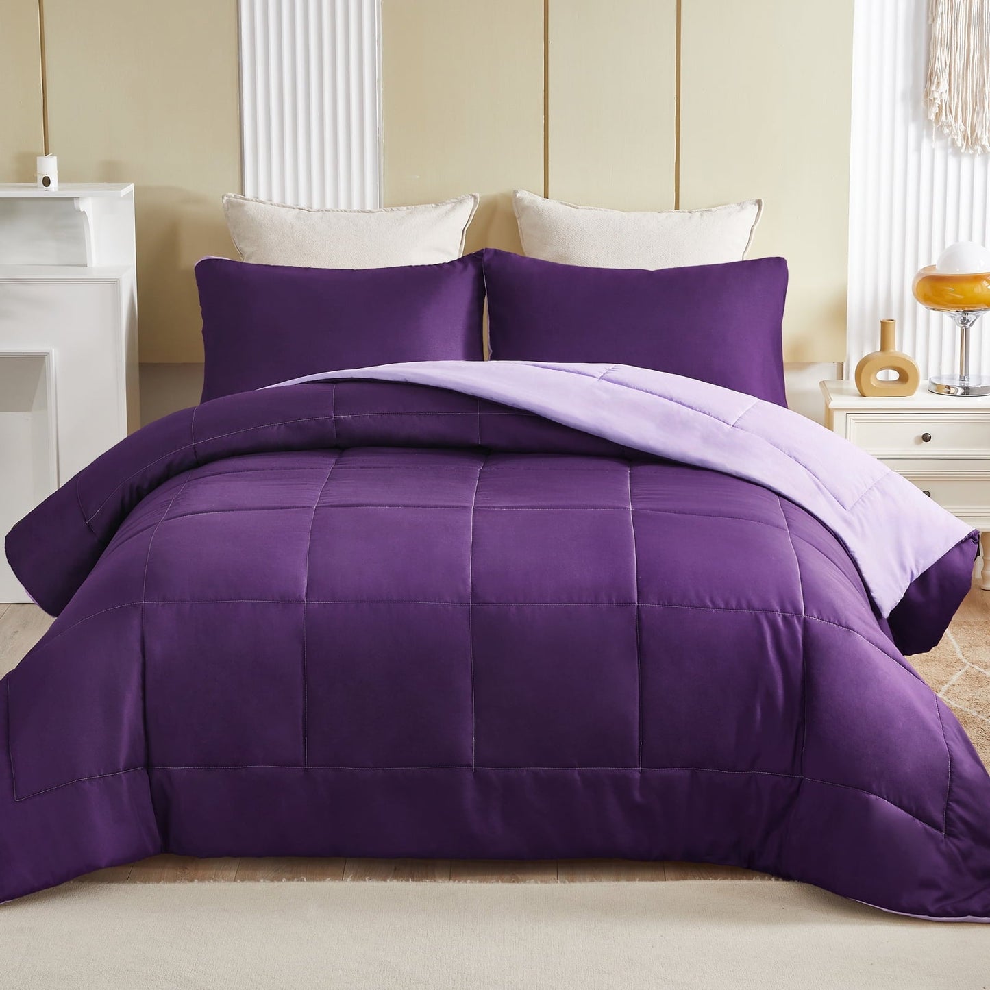 Heavyweight Warmth Lightweight Reversible 3-Piece Comforter Set All Seasons, Down Alternative Comforter with 2 Pillow Shams, Queen Size,... - Luxurious Quilted Duvet Cover Set Detail