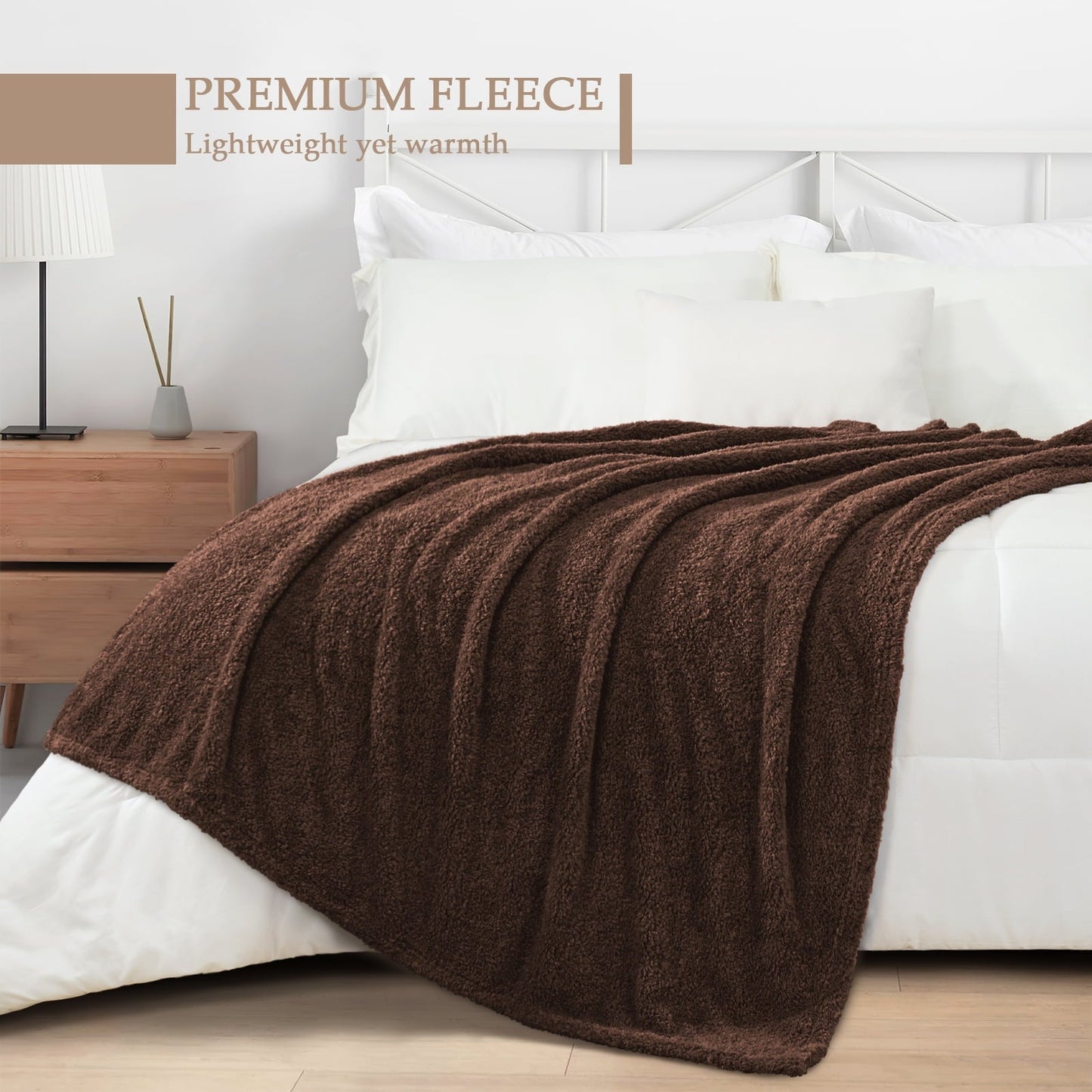 Reversible Sherpa Fuzzy Fleece Throw Blanket for Couch Sofa, Lightweight Fluffy Solid Velvet Blanket, 50x60 Inches, Coffee - Cozy Fleece Throw Blanket for Couch & Bed Detail