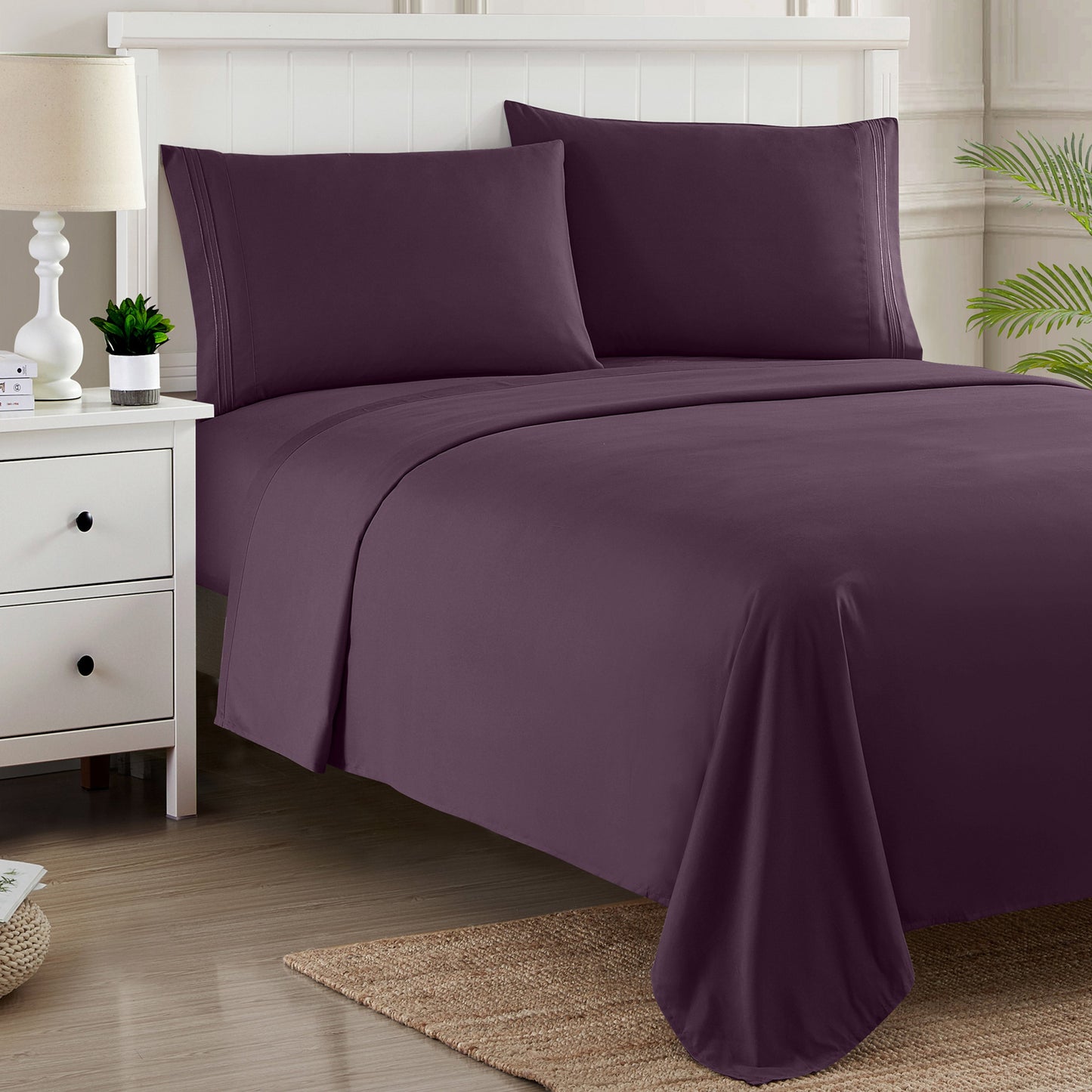 Ultra-Soft 1800 Series Bed Sheets - Extra Soft Microfiber Deep Pocket Sheet Set - Purple, Full - Luxury Bed Sheet Set with Deep Pockets Detail