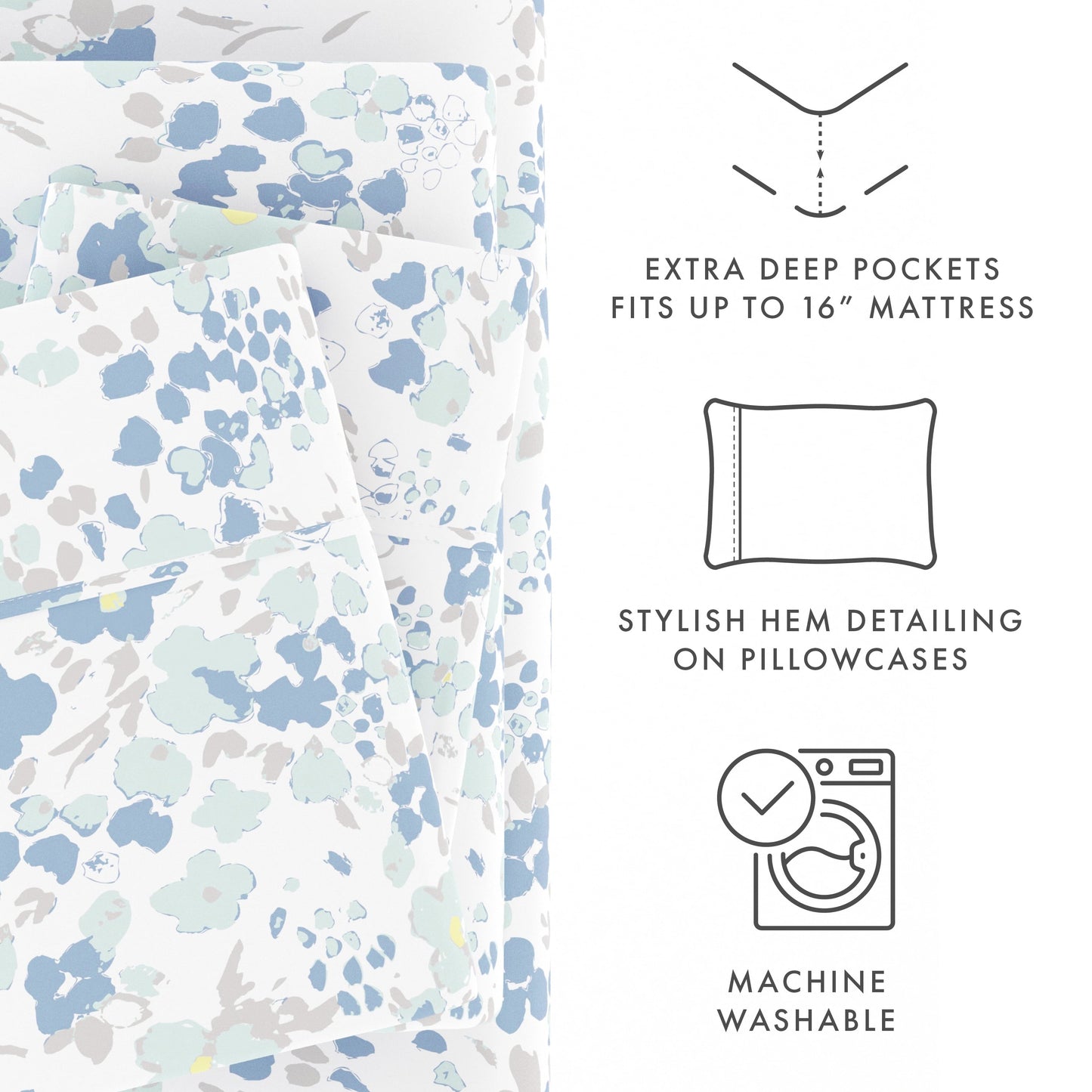 Wrinkle-Resistant 4 Piece Pattern Microfiber Bed Sheets Set, Light Blue Violets, Full - Luxury Bed Sheet Set with Deep Pockets Detail
