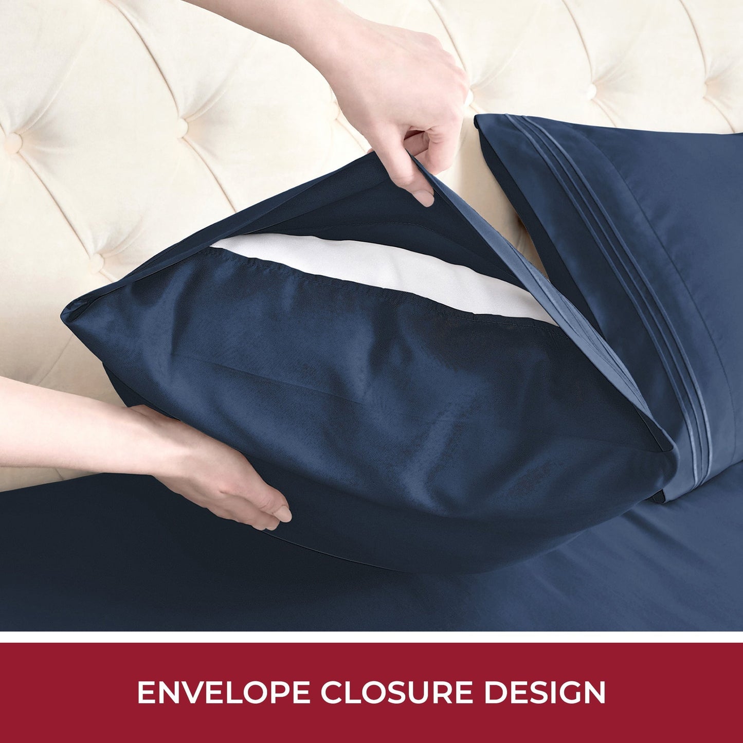 Premium Egyptian Cotton RV Sheets Queen Size Bed Set, Microfiber RV Bunk Bed Sheets, Short Queen, Navy Blue - Luxury Bed Sheet Set with Deep Pockets Detail