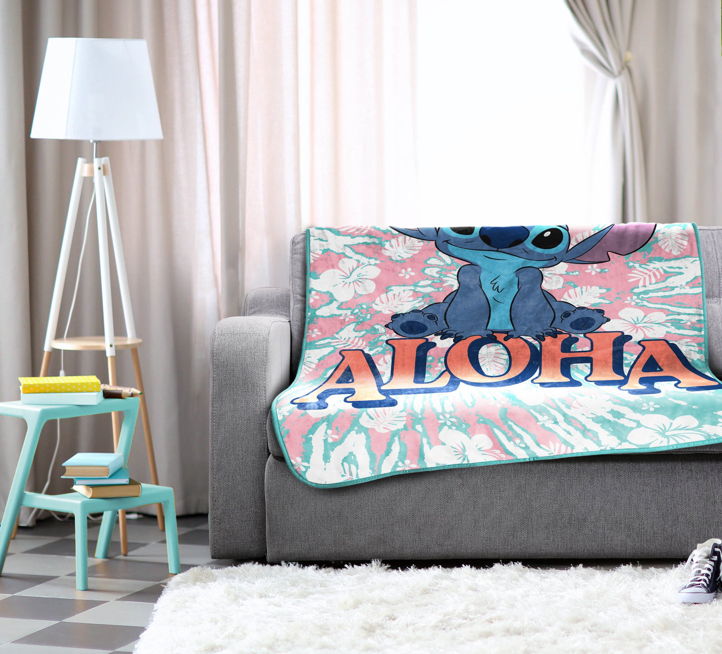 Cozy Fleece Lilo and Stitch Kids Throw Blanket, 46 x 60, Microfiber, Blue, Disney - Luxury Knitted Decorative Throw Blanket with Fringes Detail