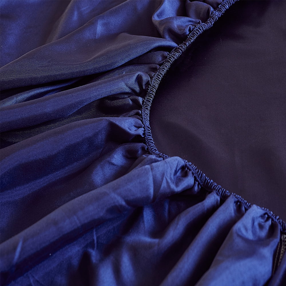 Premium Egyptian Cotton Fitted Sheet Deep Pocket Bed Sheet Satin Silk Sheets Ultra Soft Machine Washable Twin, Navy Blue - Cooling Hotel Quality Bedding Sheets and Pillowcases Detail