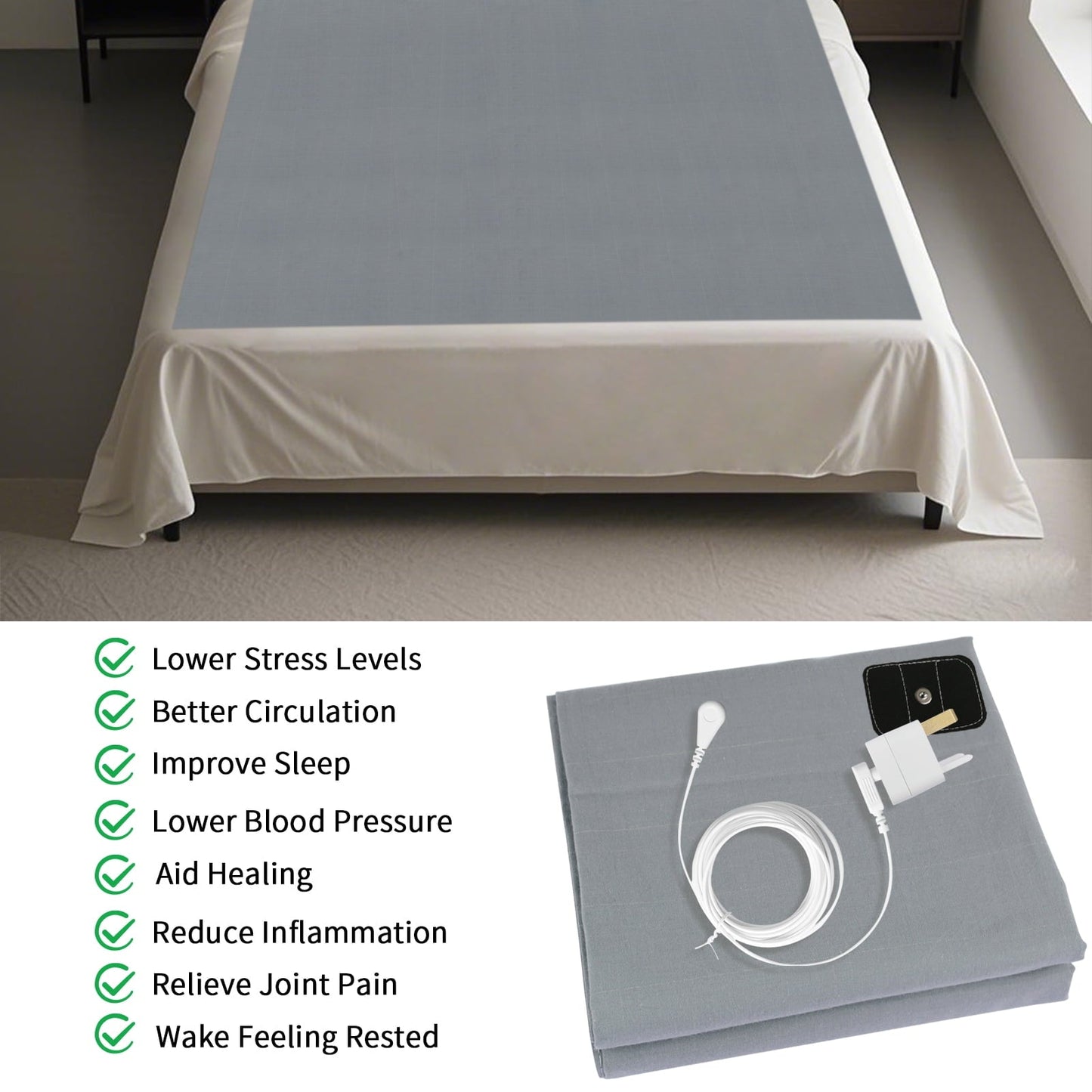Cooling Sateen Grounding Sheets for All Mattress Sizes, Grounding Mat for Bed 10% Silver Fiber+90% Organic Cotton Grounding Sheets S... - Cooling Hotel Quality Bedding Sheets and Pillowcases Detail