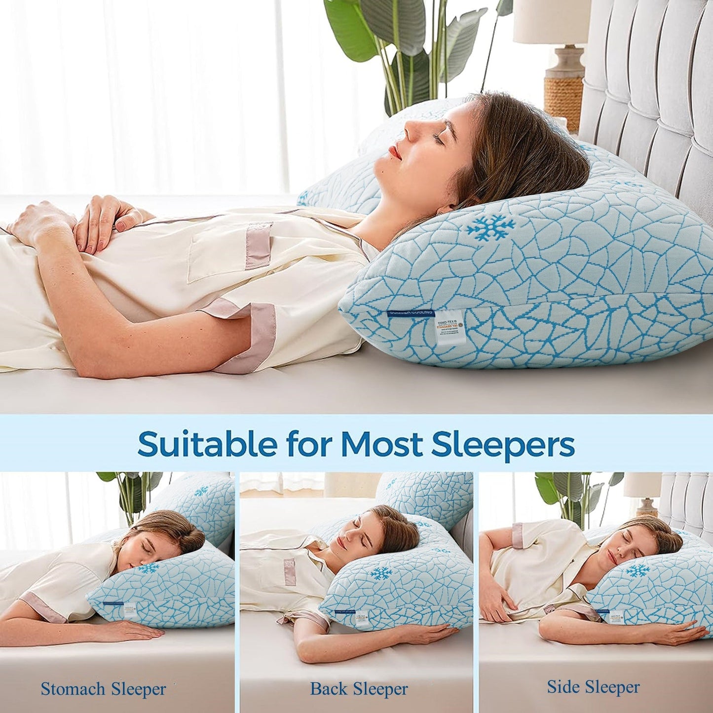 Orthopedic Support Cooling Memory Foam Queen Pillows Set of 2,Adjustable Support & Heat Dissipation Tech for Side,Back,Stomach & Hot Sle... - Ergonomic Memory Foam Pillow for Neck Pain Support Detail