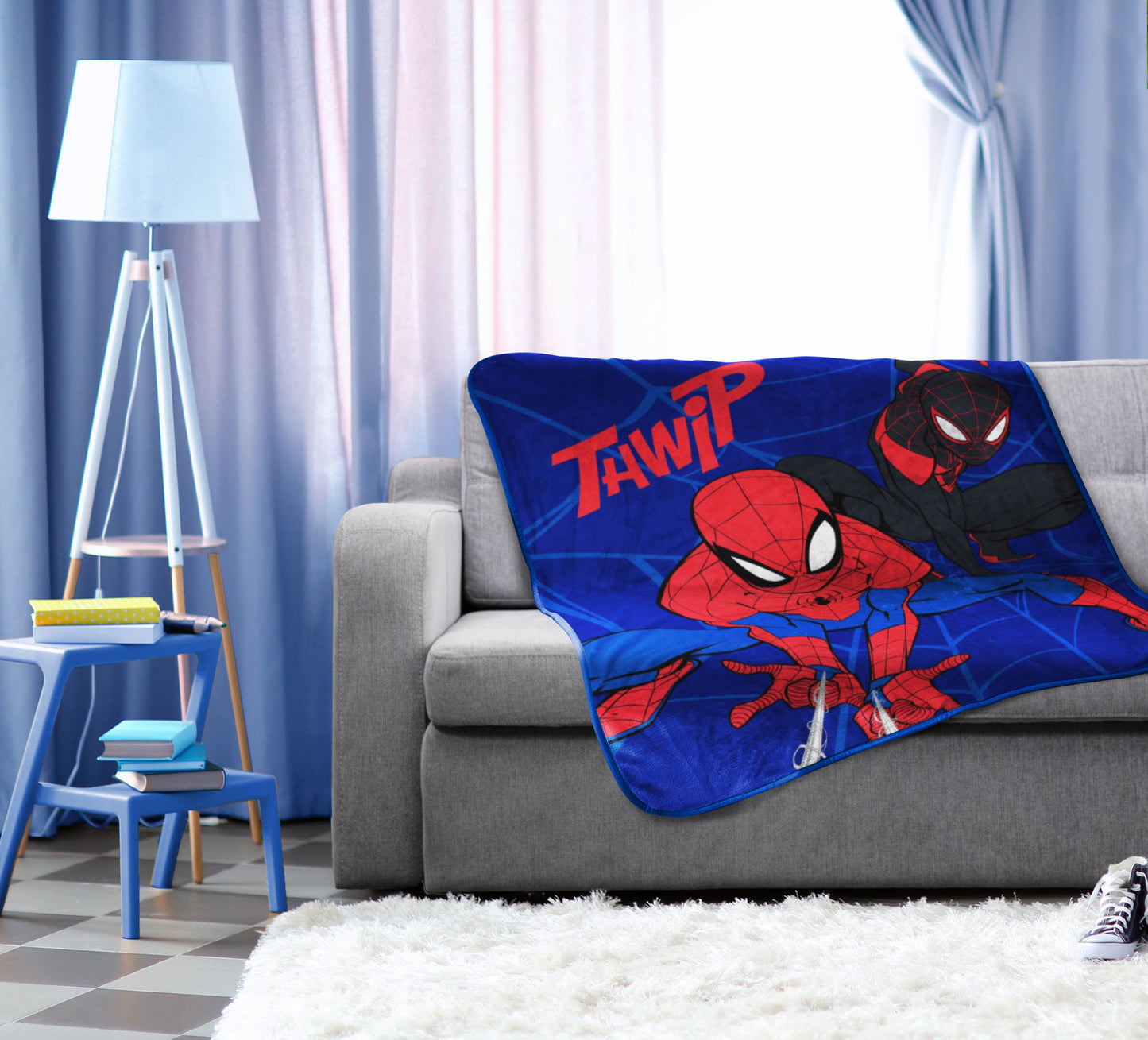 Reversible Sherpa Kids Throw Blanket, 46 x 60, Microfiber, Blue, Marvel - Super Soft Reversible Sherpa Flannel Blanket Detail