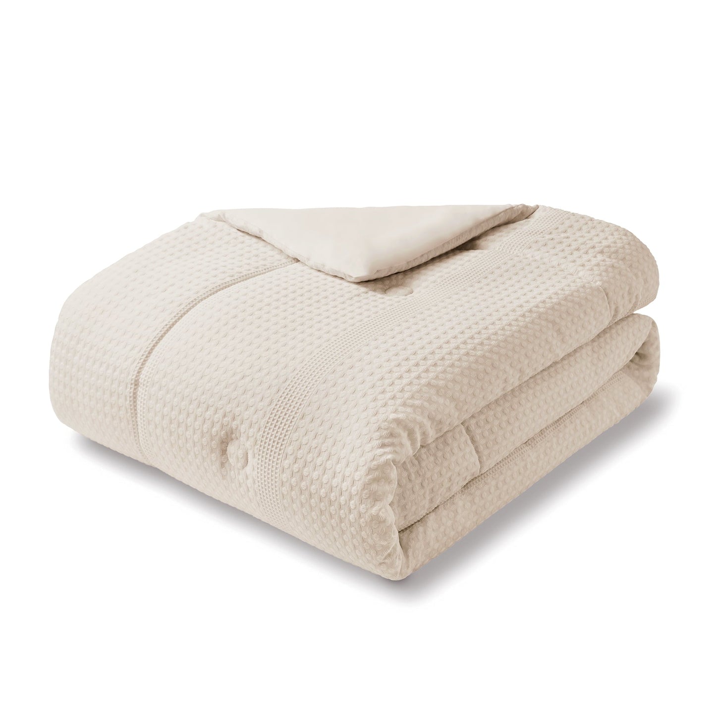 Hypoallergenic Cloud 5-Piece Papyrus Beige Waffle Comforter Set, Full/Queen - Cloud-Like Soft Lightweight Bed Comforter Detail