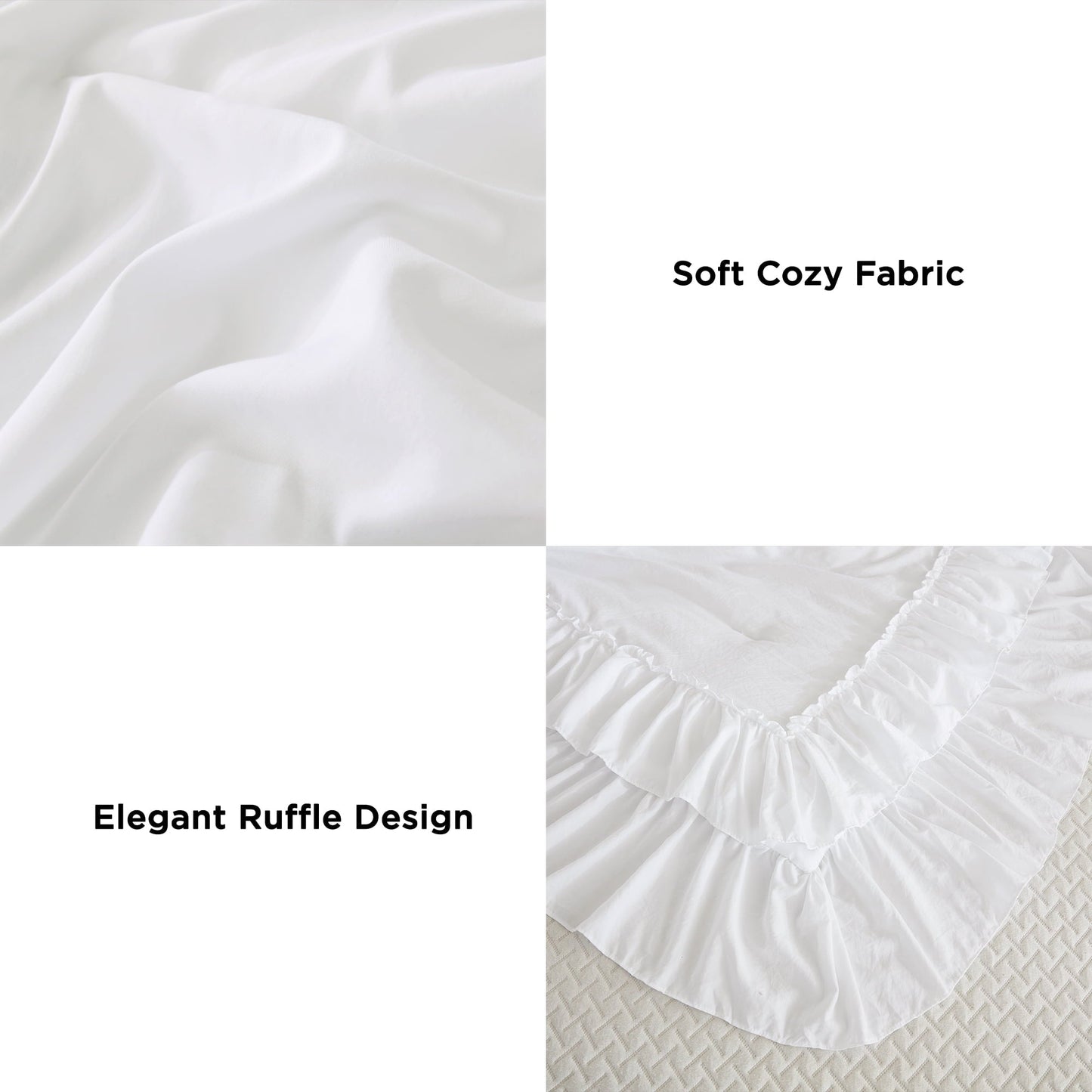 Fluffy Down Alternative Queen Comforter Set White - 3 Pieces Soft Fluffy Ruffle Bedding Comforter Sets for Queen Bed, All Season Farmhouse Li... - Cloud-Like Soft Lightweight Bed Comforter Detail