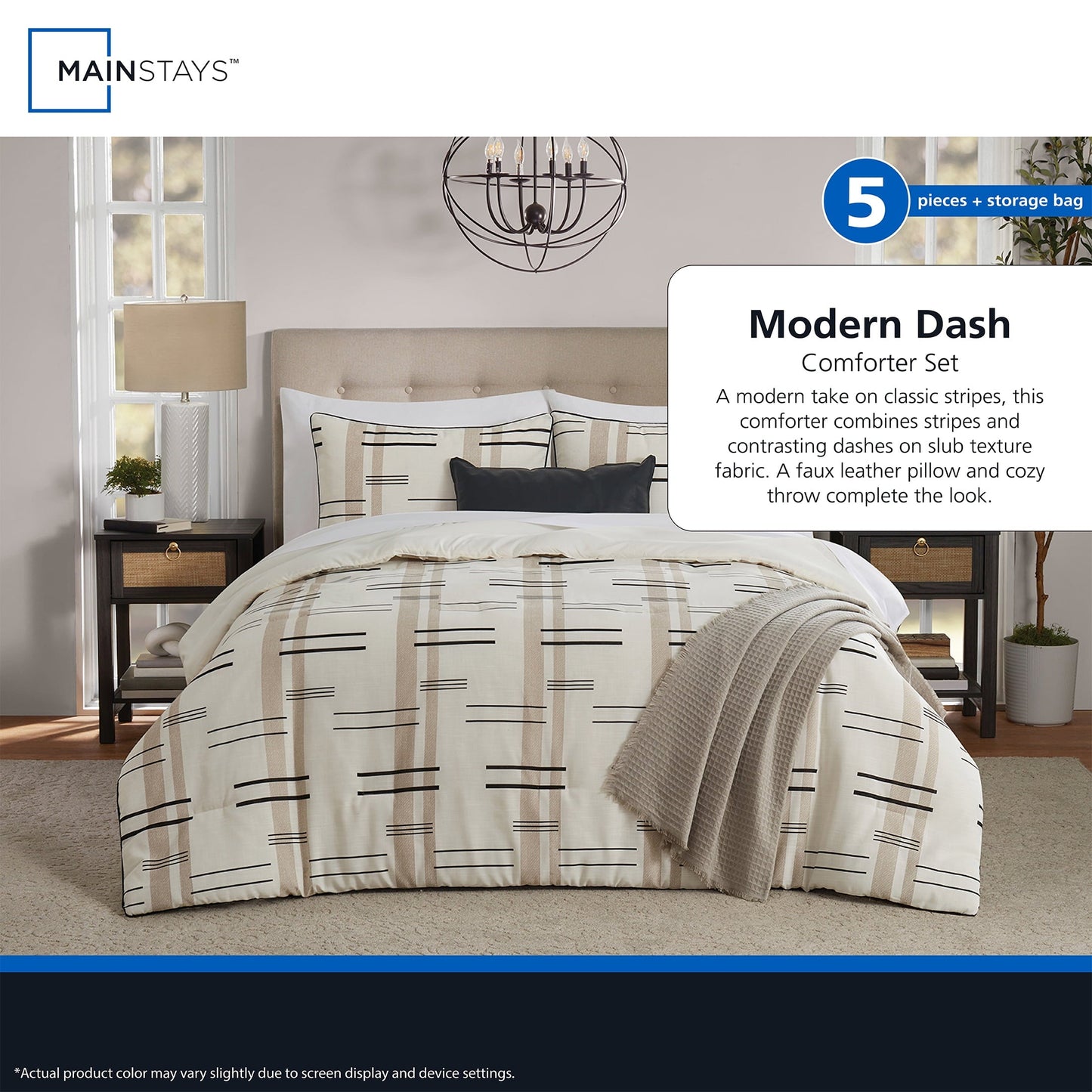 All-Season Full/Queen Comforter Set, All-Season, 5-Piece, Tan Modern - Hypoallergenic Ultra-Fluffy Quilt for Winter Detail