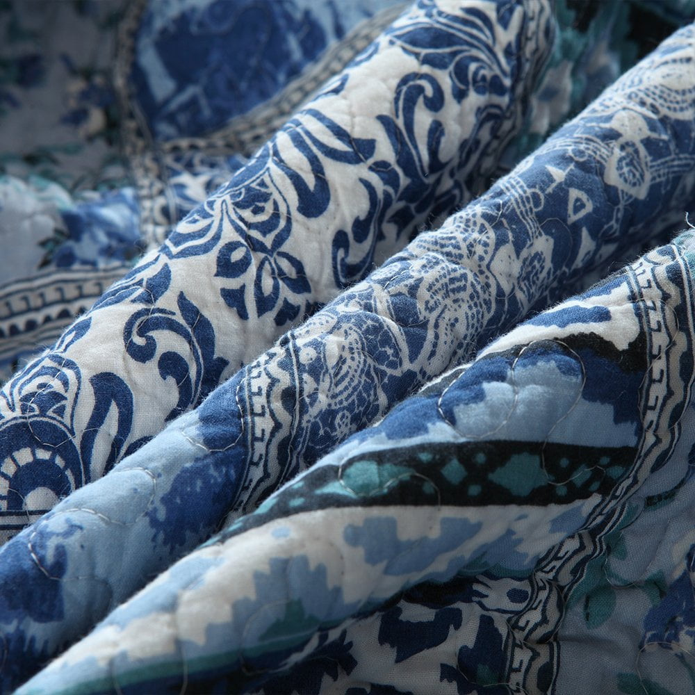 Hypoallergenic Cloud Quilt Comforter Cotton Bedding Set With Shams, Vintage Blue, King - Luxurious Quilted Duvet Cover Set Detail