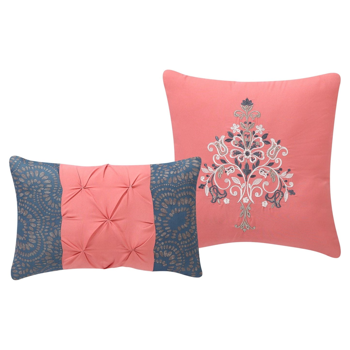 Hypoallergenic Cloud Casa Real 5-Piece Coral Damask Reversible Comforter Set, King, Adult, Unisex - Luxurious Quilted Duvet Cover Set Detail