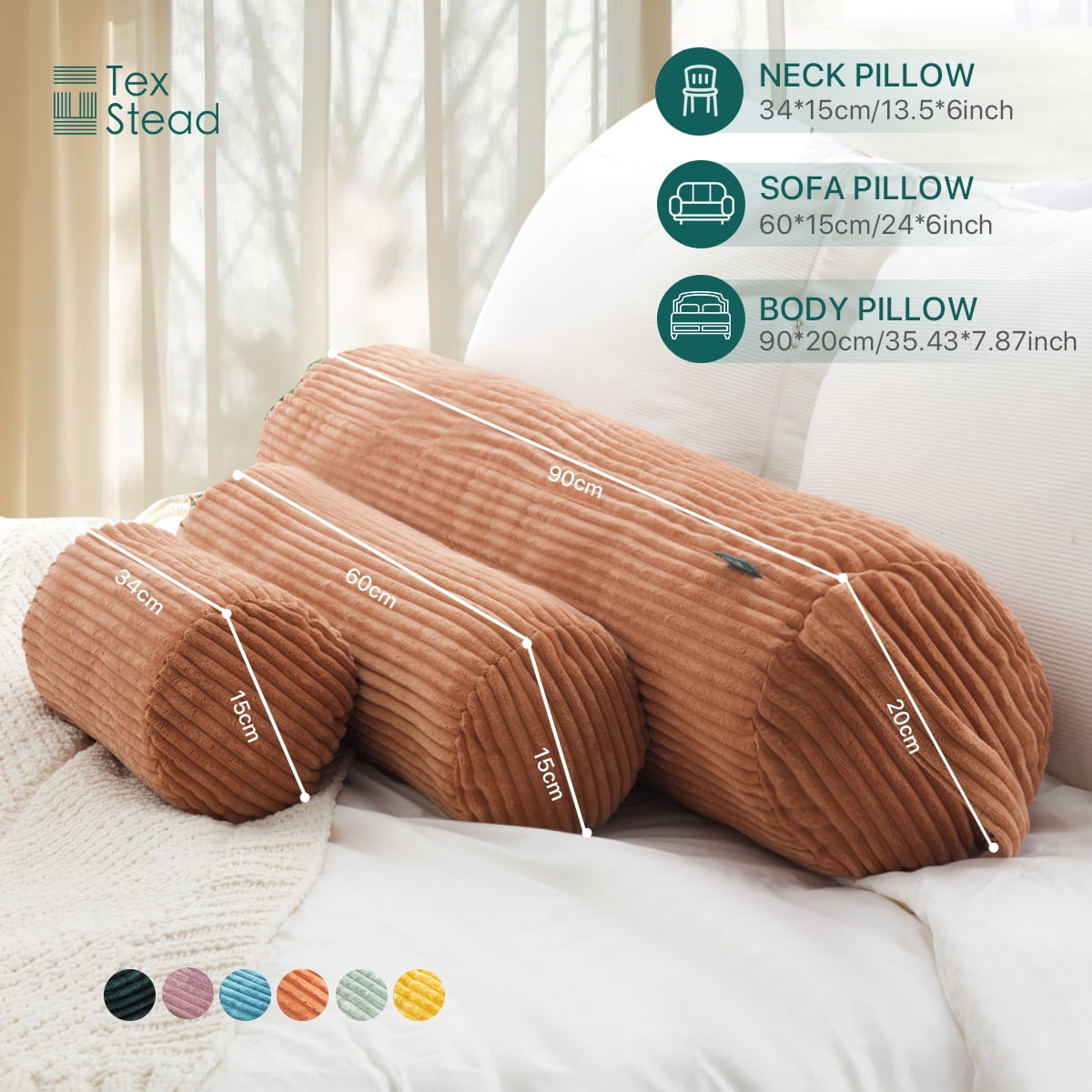 Hotel Collection Multifunctional Long Pillow- uitable for yoga,Lumbar and Neck Support Roll Pillow- Orange(6"x14") - Ergonomic Memory Foam Pillow for Neck Pain Support Detail