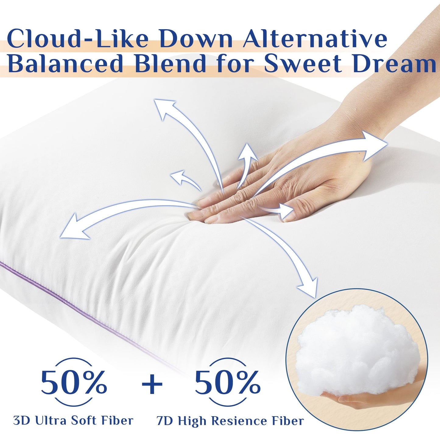 Decorative Plump Pillows Standard Size Set of 2, Hotel Down Alternative Sleeping Bed Pillows for Side Back Stomach Sleepers - Decorative Throw Pillow Cushion for Sofa & Bed Detail