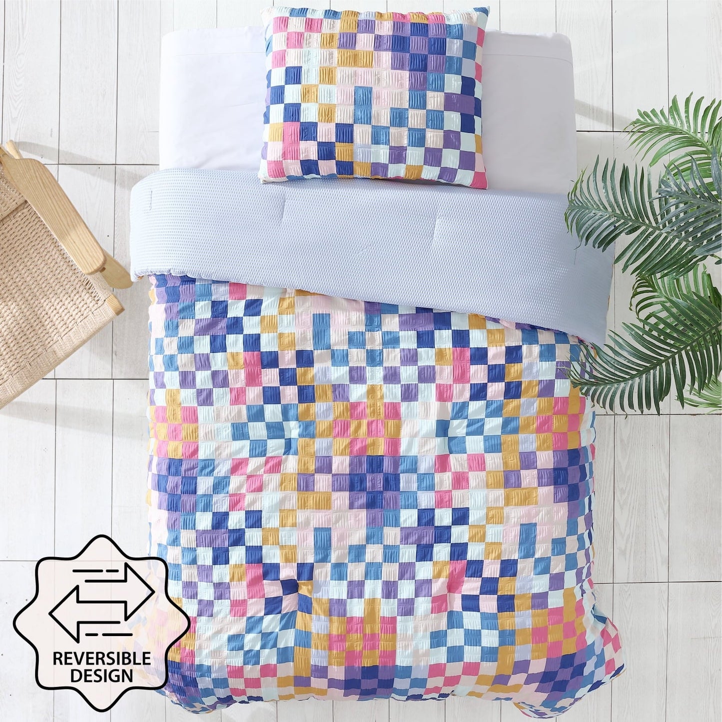 Fluffy Down Alternative 2-Piece Textured Multi-Check Comforter Set, Twin/TwinXL - Hypoallergenic Ultra-Fluffy Quilt for Winter Detail