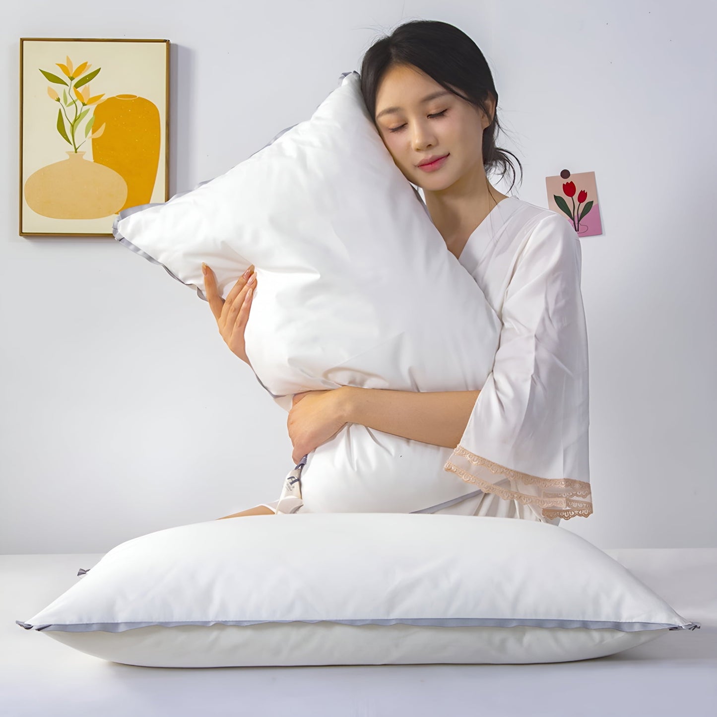 Ergonomic Memory Foam Flat Pillows for Sleeping Thin,Ultra Thin Pillow,Adjustable Shredded Memory Foam Pillows for Side,Back,Stomach Sleepe... - Decorative Throw Pillow Cushion for Sofa & Bed Detail