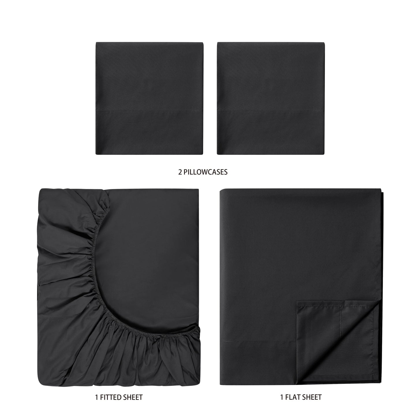 Premium Egyptian Cotton Microfiber Bed Sheet Set, Queen, Rich Black, 4 Piece - Premium Ultra-Soft Pillowcase Pair for Sleeping Detail