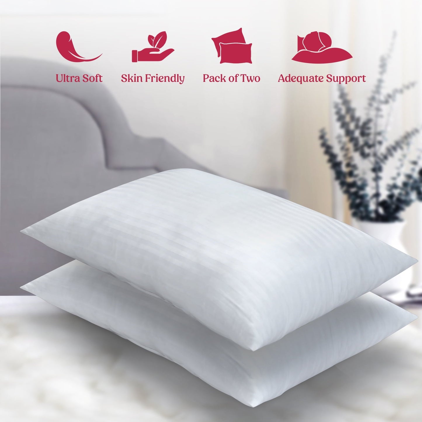 Hotel Collection King Bed Pillows Set of 2- Comfortable Breathable Bed Pillows for Sleeping (White, 20x36) - Orthopedic Shredded Foam Bed Pillow Set Detail