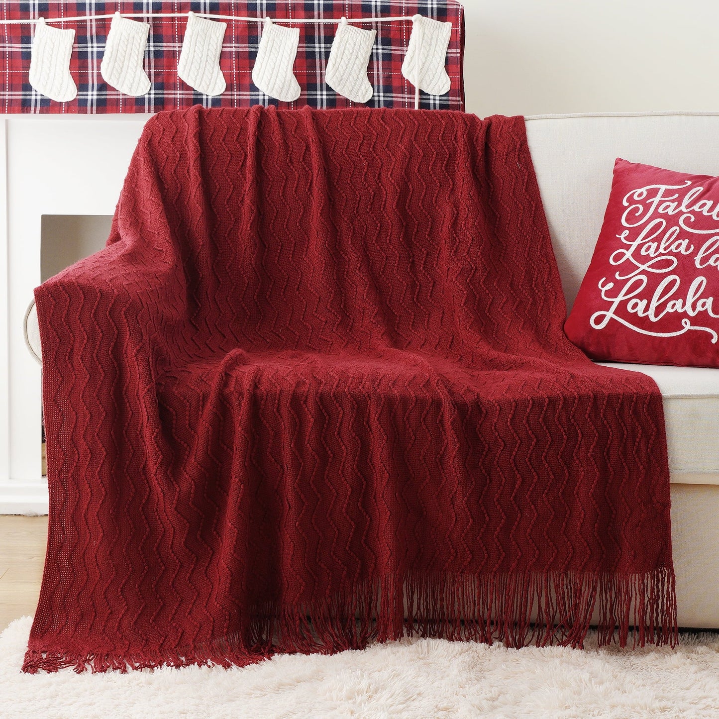 Cozy Fleece Dark Red Blanket for Couch,Burgundy Knit Throw Blanket for Bedroom,Christmas Throw,50"x60" - Cozy Fleece Throw Blanket for Couch & Bed Detail