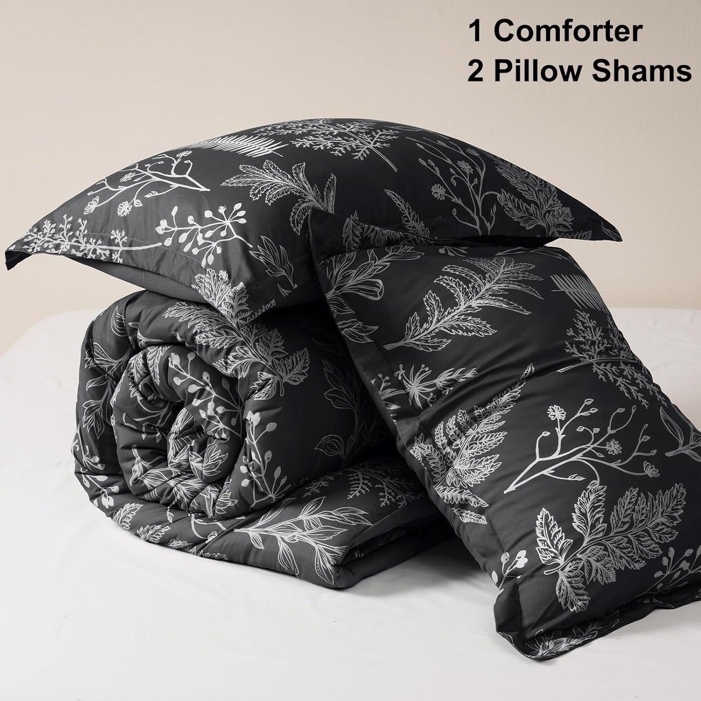 Fluffy Down Alternative 3 Pieces Printed Comforter Set Queen Size, Lightweight Botanical Floral Bed in a Bag, Ultra Soft Bedding Set with 1 R... - All-Season Down Alternative Comforter Insert Detail