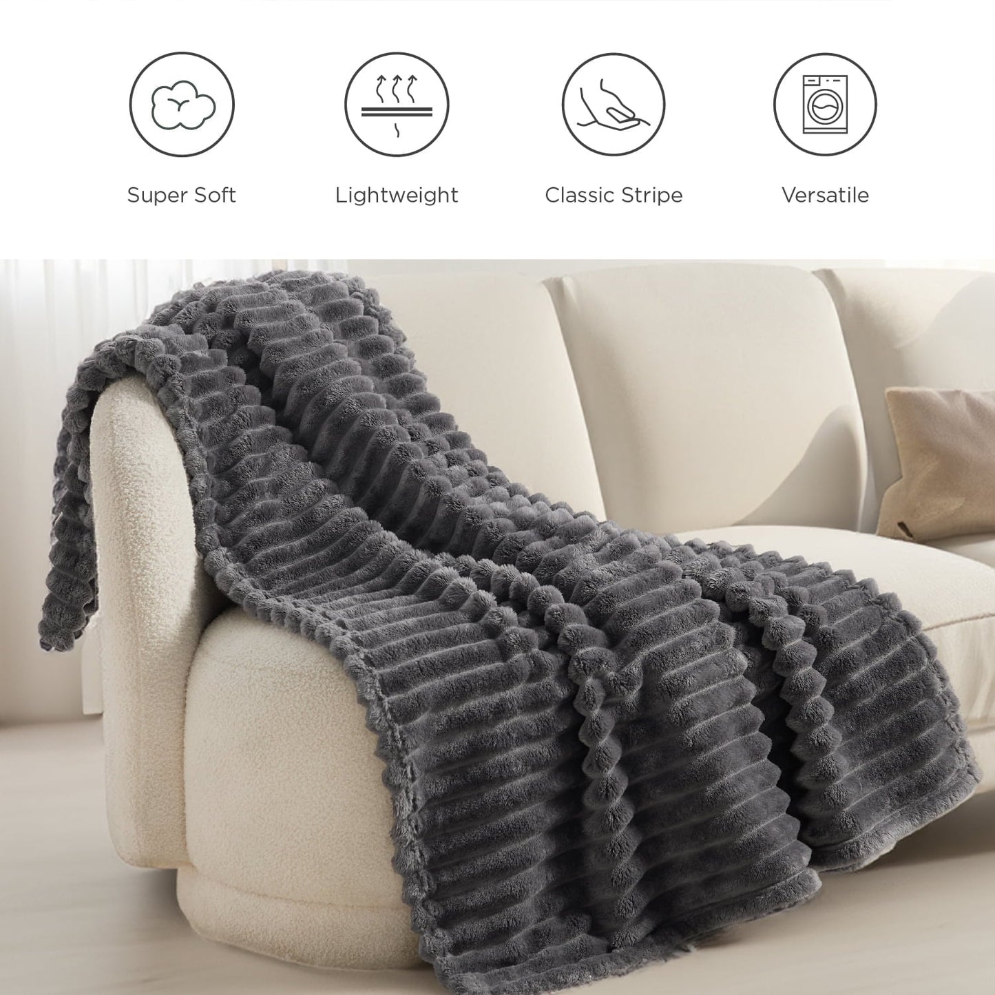 Super Soft Flannel Grey Fleece Throw Blanket for Couch - Super Soft Cozy Blankets for Women, Girls, 50x60 inches - Super Soft Reversible Sherpa Flannel Blanket Detail