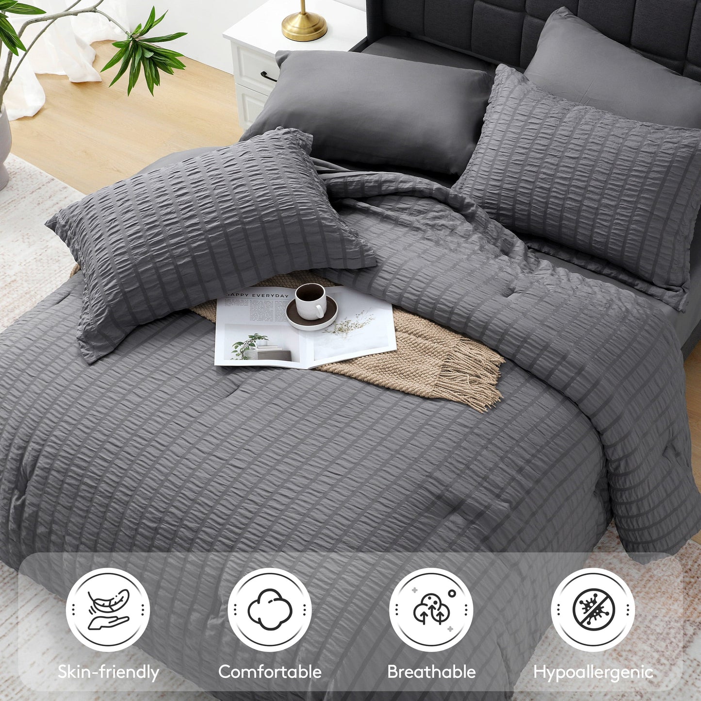 Luxurious Quilted 7 Piece Queen Comforter Set, Bed in a Bag with Sheets, Pillowcases & Shams, All Season Soft Bedding, Cozy and Lightwe... - All-Season Down Alternative Comforter Insert Detail