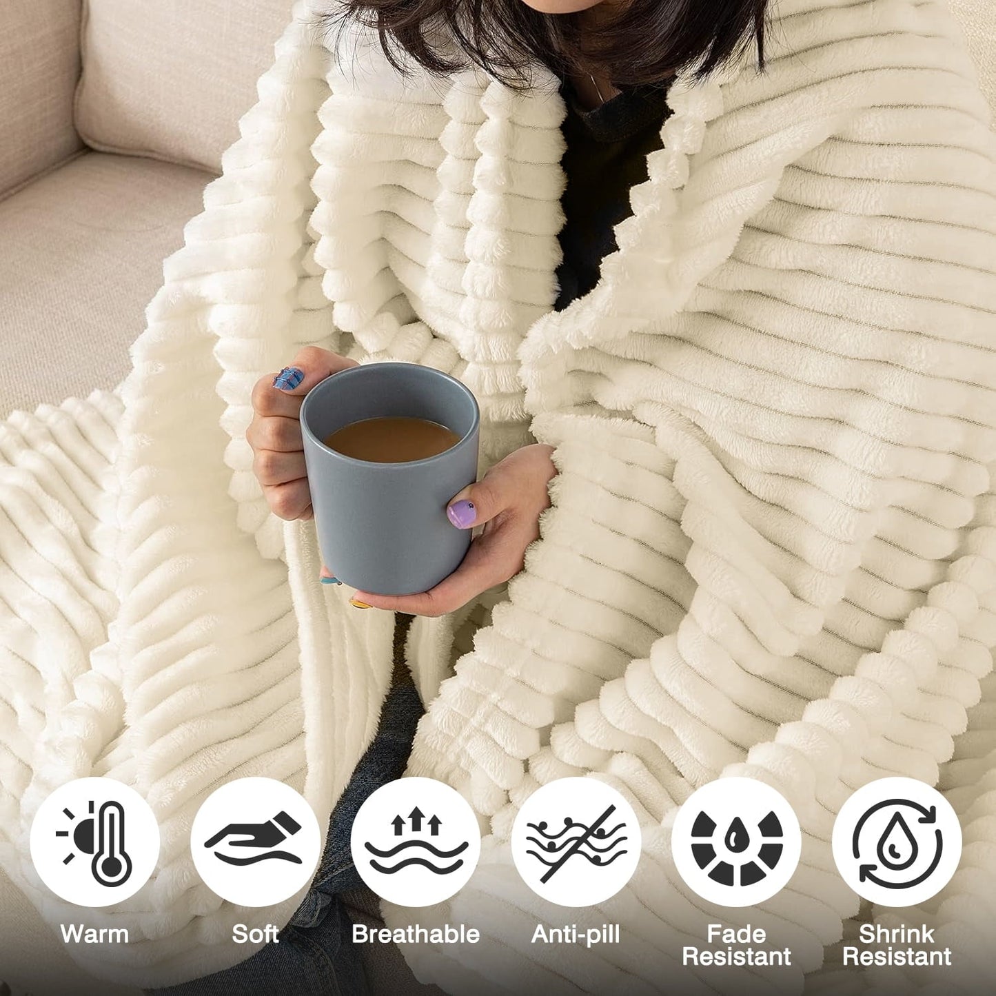 Reversible Sherpa Extra Soft with Strip, Plush Fuzzy Cozy Bed s and s for Couch,Bed,Sofa,Lightweight and Versatile s for Office Bedroom... - Cozy Fleece Throw Blanket for Couch & Bed Detail