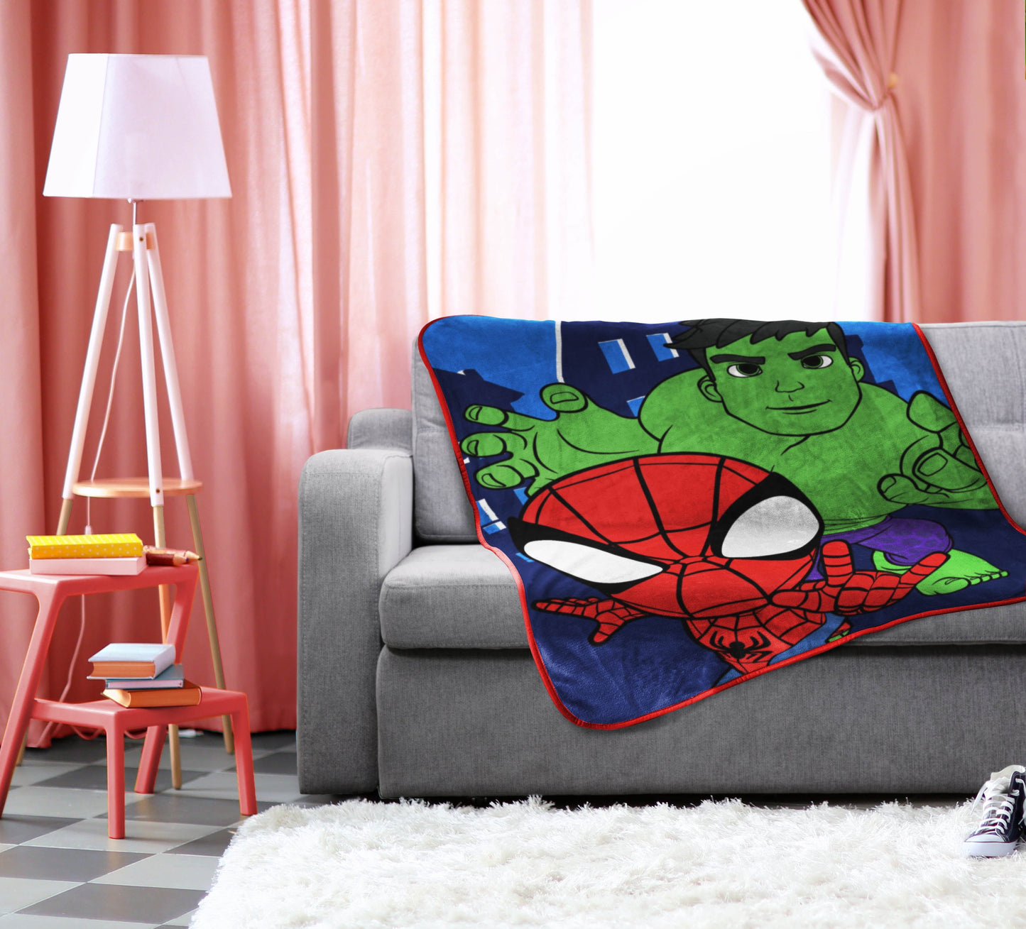 Reversible Sherpa Spidey & His Amazing Friends Kids Throw, 46 x 60, Microfiber, Blue, Marvel - Luxury Knitted Decorative Throw Blanket with Fringes Detail