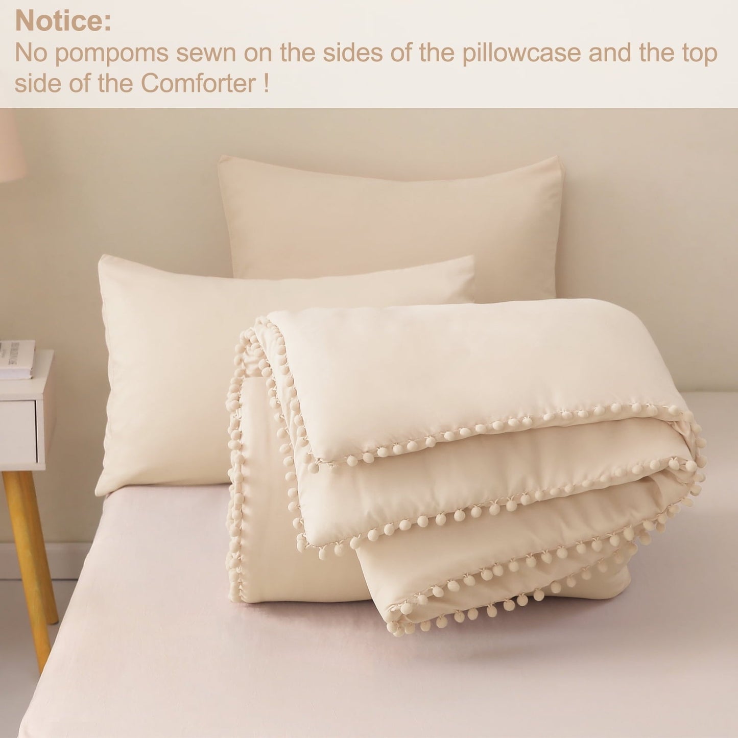 Luxurious Quilted Boho Pom Pom Ball Fringe King Size Comforter Set, 3 Pieces Beige Lightweight Down Alternative Bedding Comforter Sets ... - Cloud-Like Soft Lightweight Bed Comforter Detail