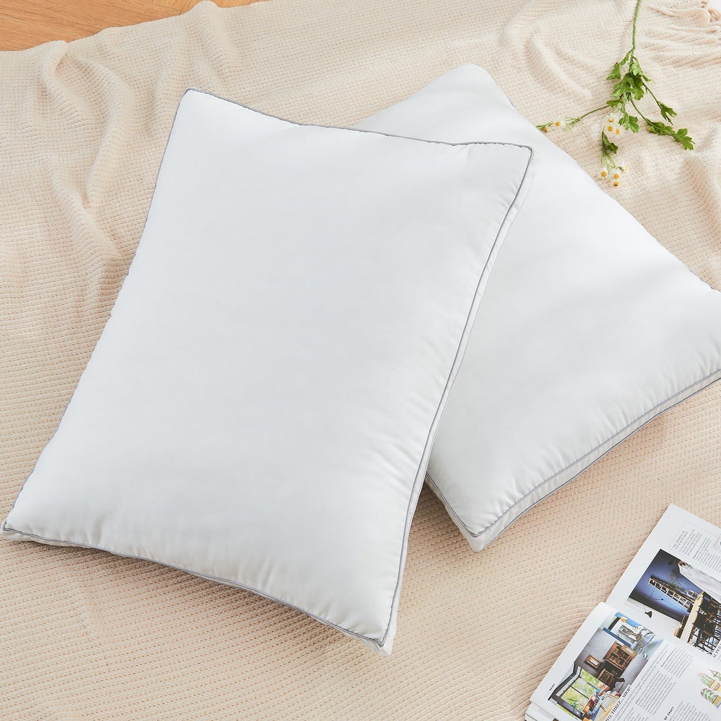 Decorative Plump 2 Pack Pillows for Bed, Standard Size Pillows Insert for Side and Back Sleepers, Soft Down Alternative Microfiber Fil... - Decorative Throw Pillow Cushion for Sofa & Bed Detail
