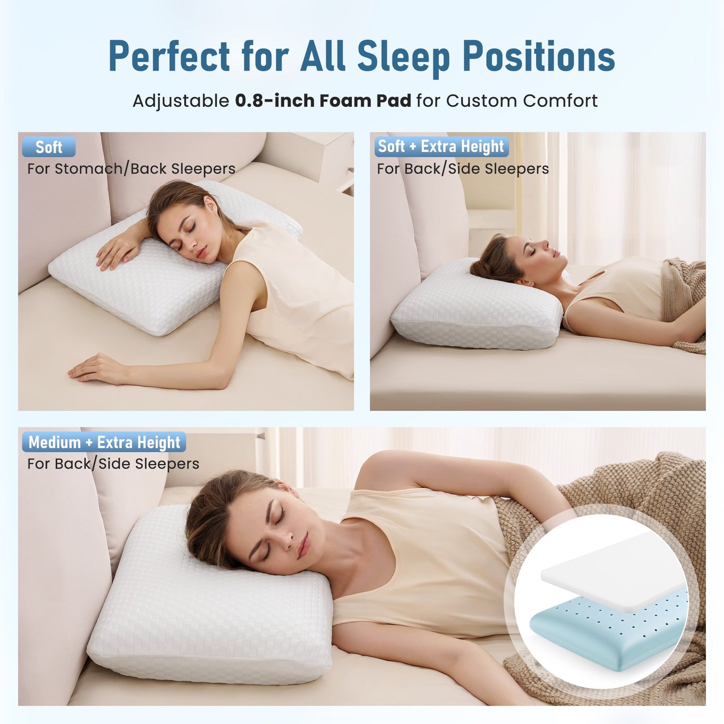 Fluffy Shredded Memory Foam Pillow for Bed, Cooling Pillow with Extra Height Pad, Supportive Bed Pillow for Side, Back & Hot Sleepers... - Hotel Quality Plush Sleeping Pillows Detail