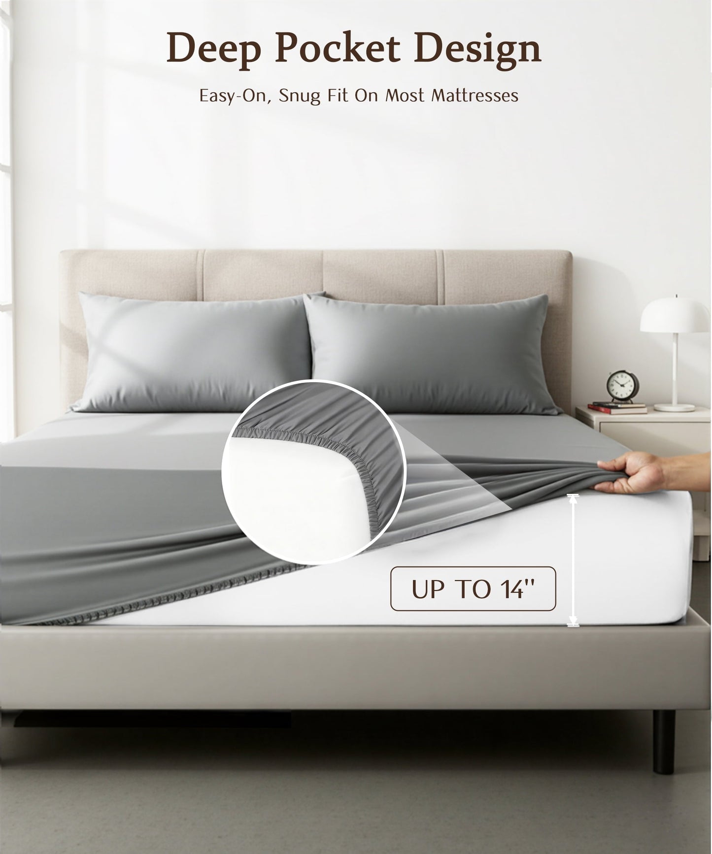 Cooling Sateen Full Size 4 Piece Sheet Set, Comfy Breathable Cooling Bed Sheets Set, Hotel Luxury Bedding, Deep Pockets, Ultra-Soft,... - Breathable Egyptian Cotton Flat & Fitted Sheets Detail