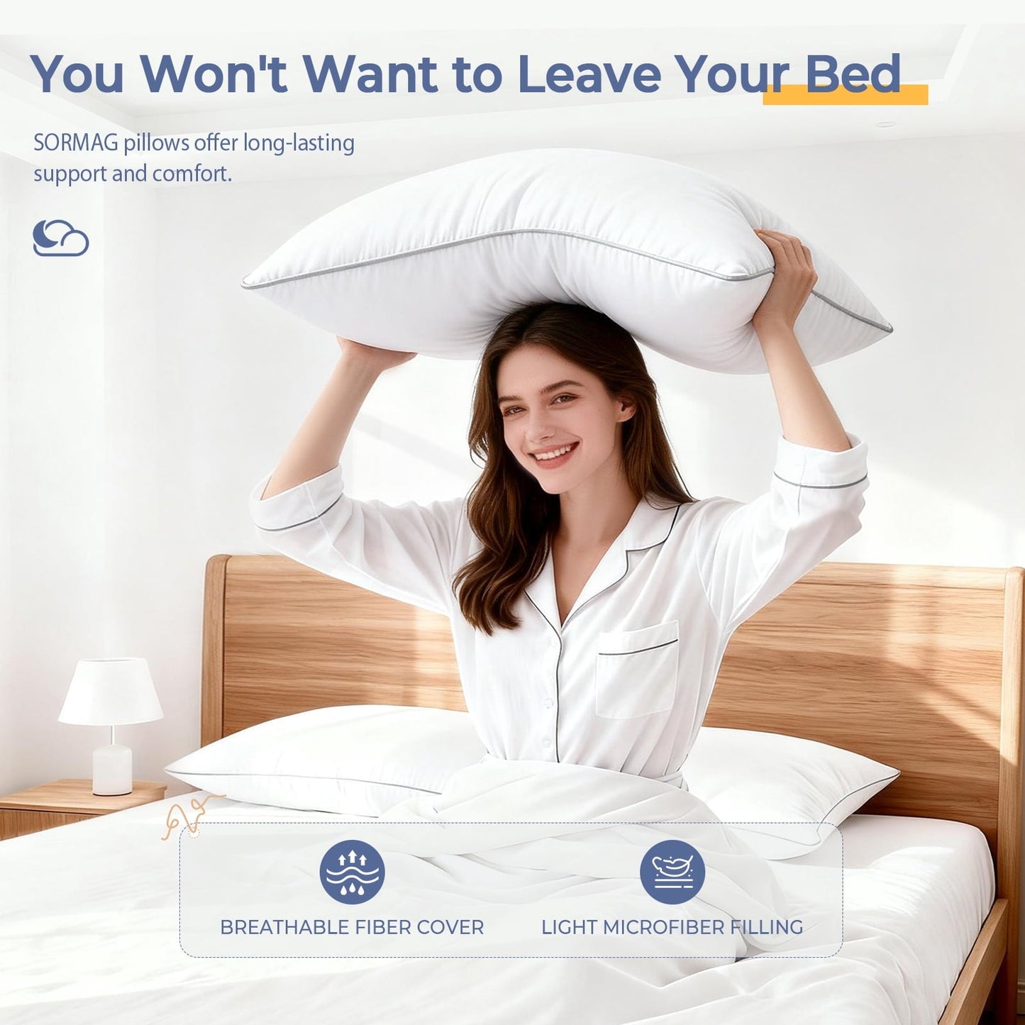 Hotel Collection Pillows Queen Size Set of 2, Bed Pillows for Side and Back Sleepers, Soft Down Alternative Pillows, Hotel Quality and... - Hotel Quality Plush Sleeping Pillows Detail
