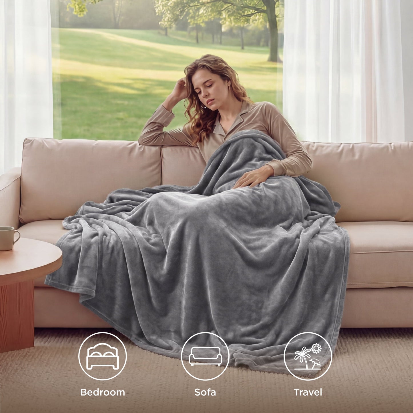 Reversible Sherpa Fleece Throw Blanket for Couch Grey, Lightweight Plush Fuzzy Cozy Soft Blankets and Throws for Sofa, 50x60 inches - Luxury Knitted Decorative Throw Blanket with Fringes Detail