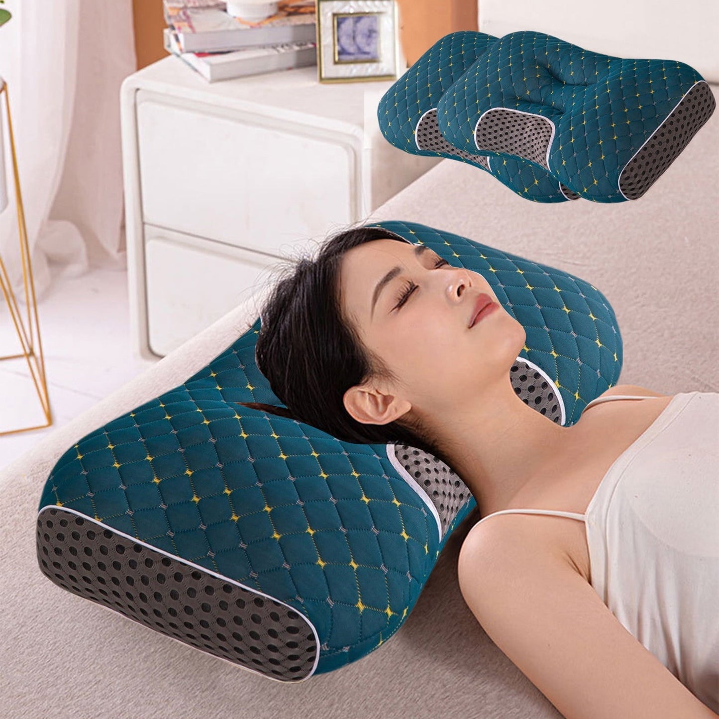 Decorative Plump 2-Pack Orthopedic Cervical Pillows For Deep Sleep Support - Non-Collapsing Memory Foam Pillow With Neck Pain Relief, ... - Hotel Quality Plush Sleeping Pillows Detail