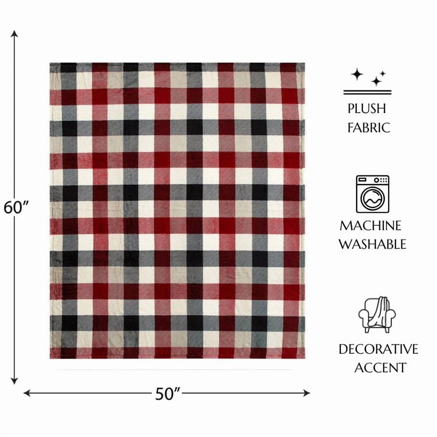 Decorative Knitted Cozy Plush Throw Blanket, Red Plaid 50" x 60" All Ages - Cozy Fleece Throw Blanket for Couch & Bed Detail