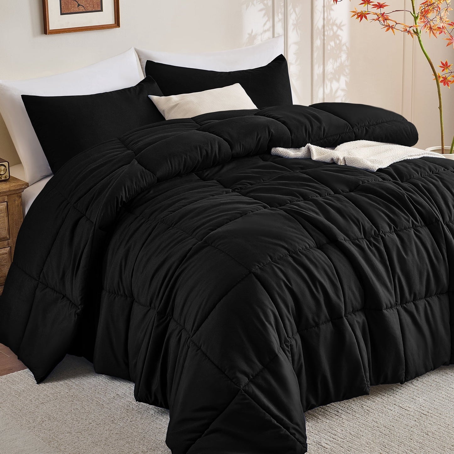 Heavyweight Warmth Queen Size Comforter Sets, 3 Piece Soft Quilted Bedding Sets, All-Season Down Alternative Comforter with 2 Pillow Sha... - All-Season Down Alternative Comforter Insert Detail