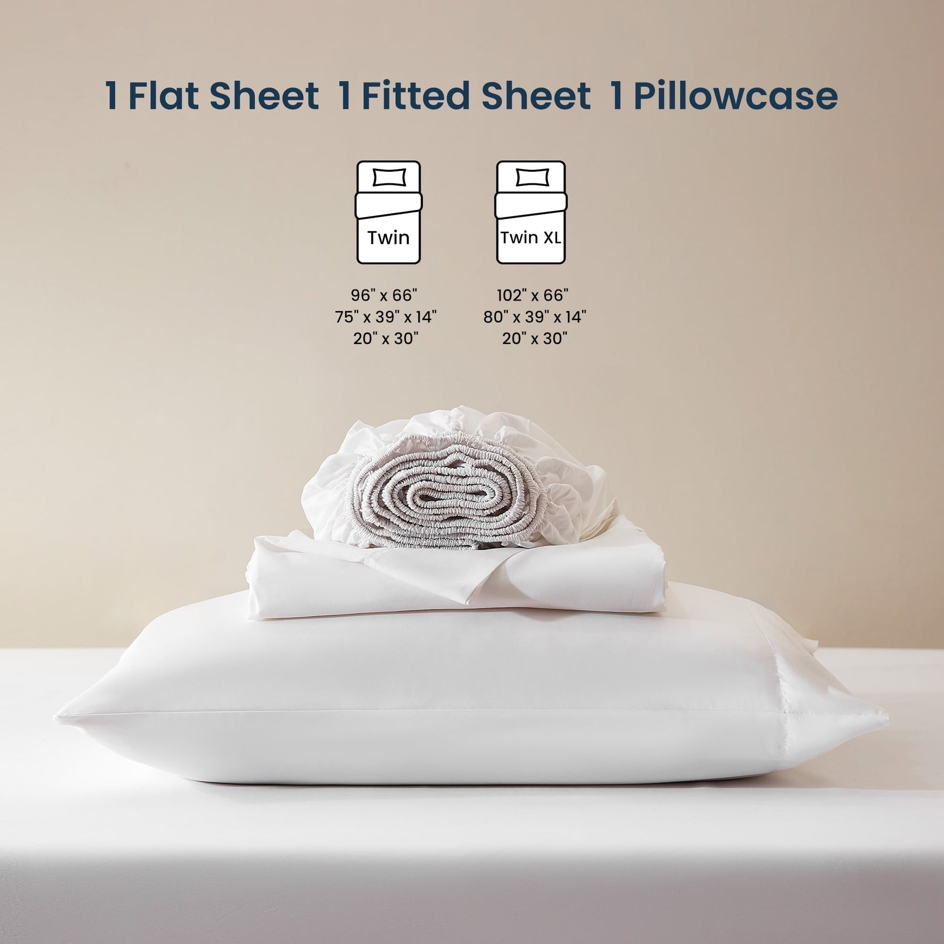 Premium Egyptian Cotton Nanotex Super Soft Cooling Twin Bed Sheets Set for Kids 3 Piece - Easy Care Fitted Flat Sheet & Pillowcase Sets - Wri... - Premium Ultra-Soft Pillowcase Pair for Sleeping Detail
