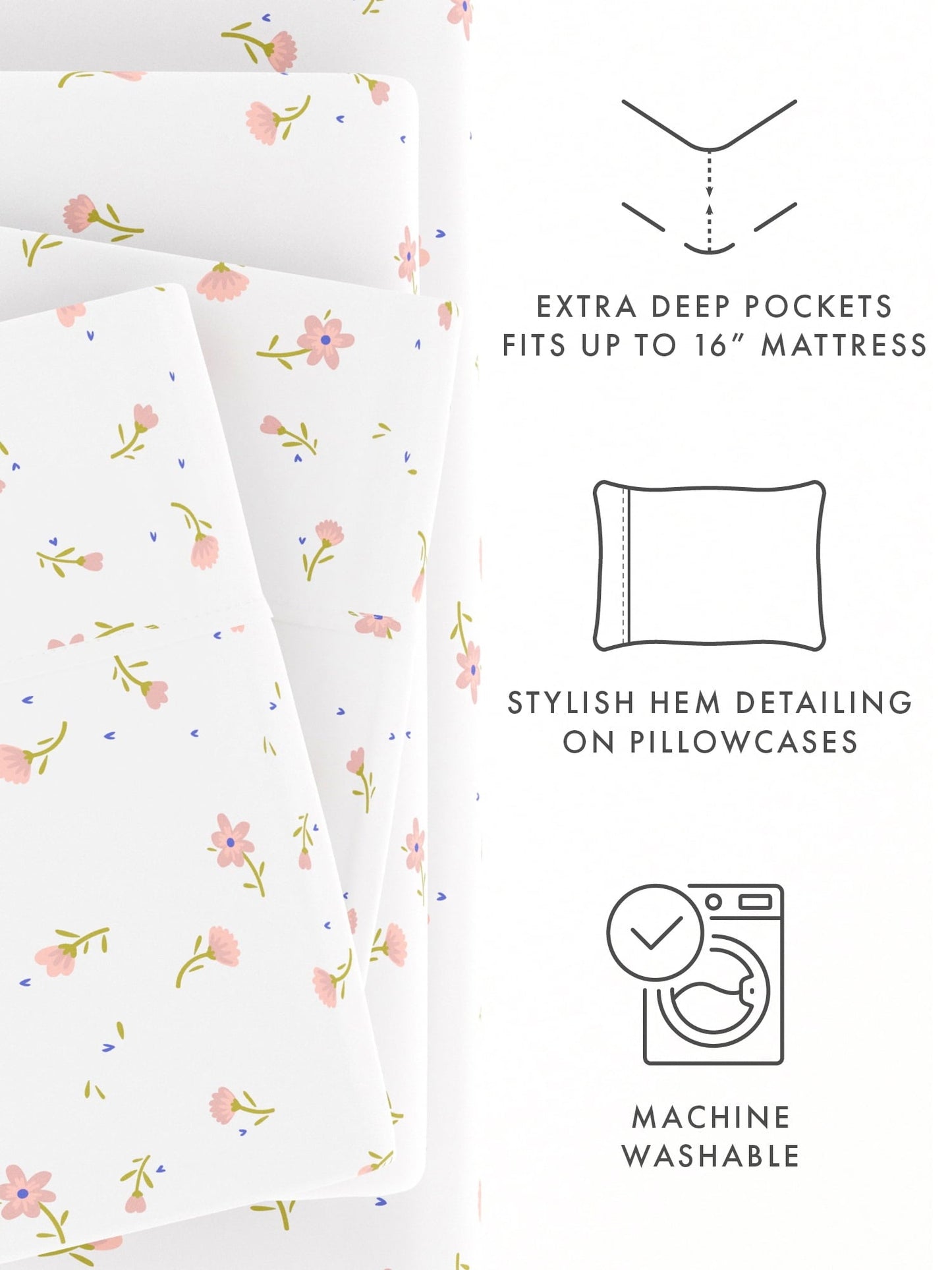 Breathable Luxury Ultra Soft & Breathable Wrinkle Free Bed Sheets Set - Floral Pink Farmhouse Patterned for Twin Size Bedding - Breathable Egyptian Cotton Flat & Fitted Sheets Detail