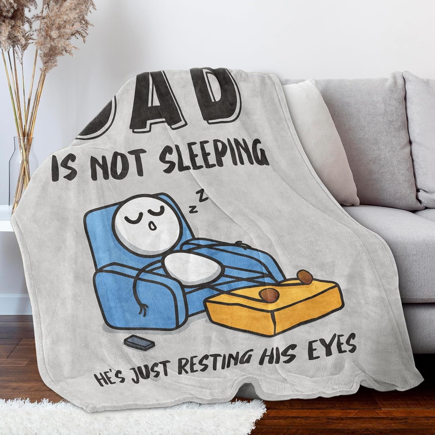 Cozy Fleece Funny Fathers Day Dad Gifts , Dads Birthday Gifts, Dad is Not Sleeping Blanket, Super Soft Throws Blanket for Napping - Lightweight Plush Warm Blanket for All Seasons Detail
