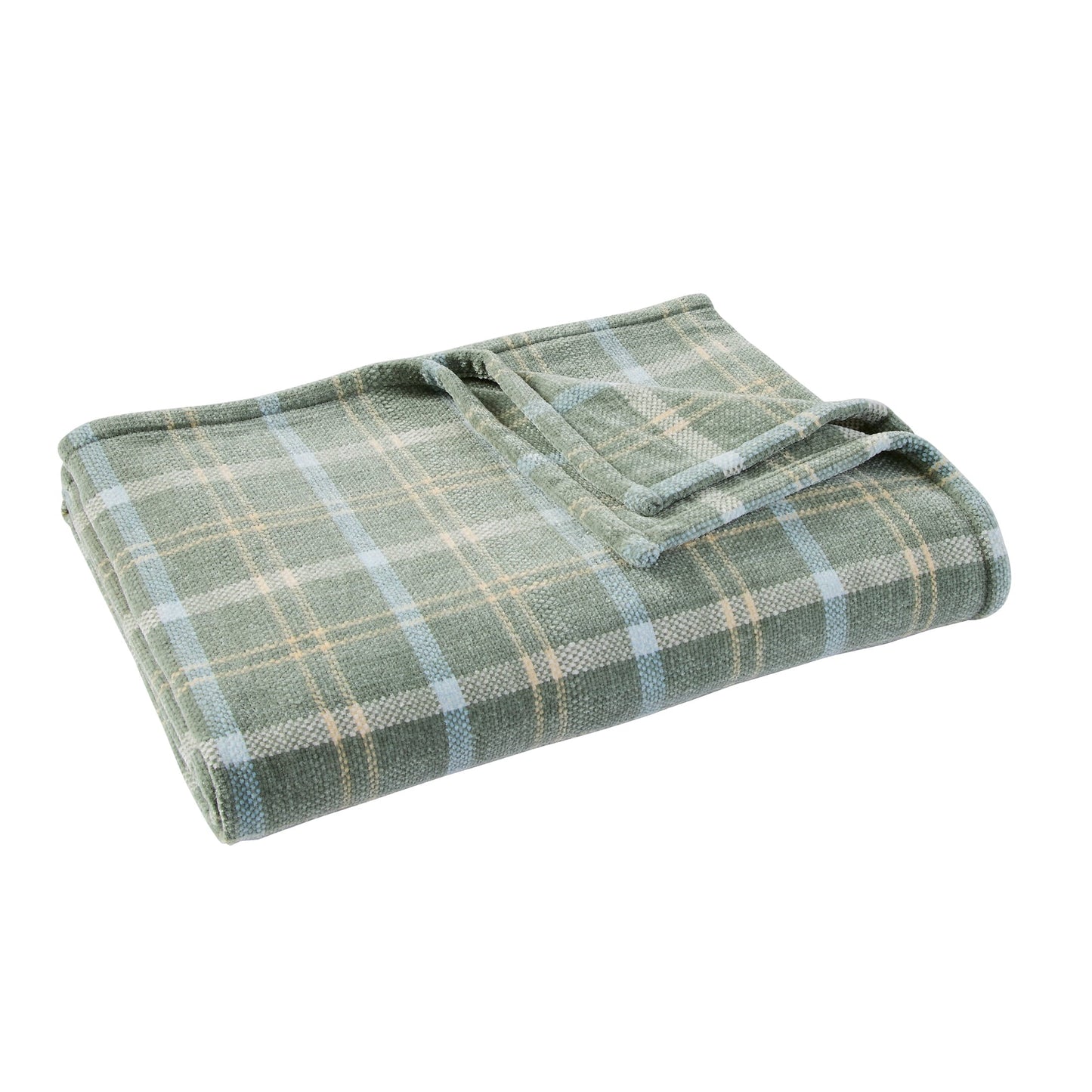 Reversible Sherpa Woven Chenille Plaid Throw Blanket, Green River , 50x72 Inches - Luxury Knitted Decorative Throw Blanket with Fringes Detail