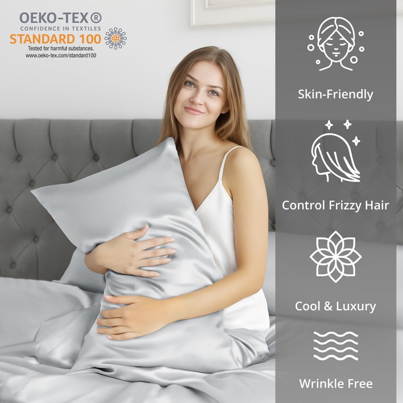 Ultra-Soft Lux Decor Luxury Satin Sheets King Size - 4 Piece Cooling Bed Sheet Set, Silky Soft & Smooth, Deep Pockets up to 15",... - Premium Ultra-Soft Pillowcase Pair for Sleeping Detail