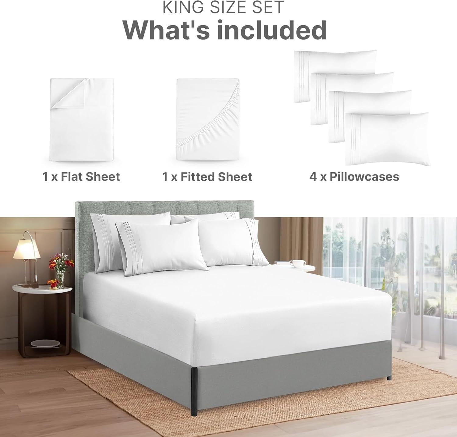Wrinkle-Resistant 6-Piece Extra Deep Pocket Sheet Set With Extra Matching Pillowcases - King Size Bed Sheets Fits 18"-24" Ma... - Breathable Egyptian Cotton Flat & Fitted Sheets Detail
