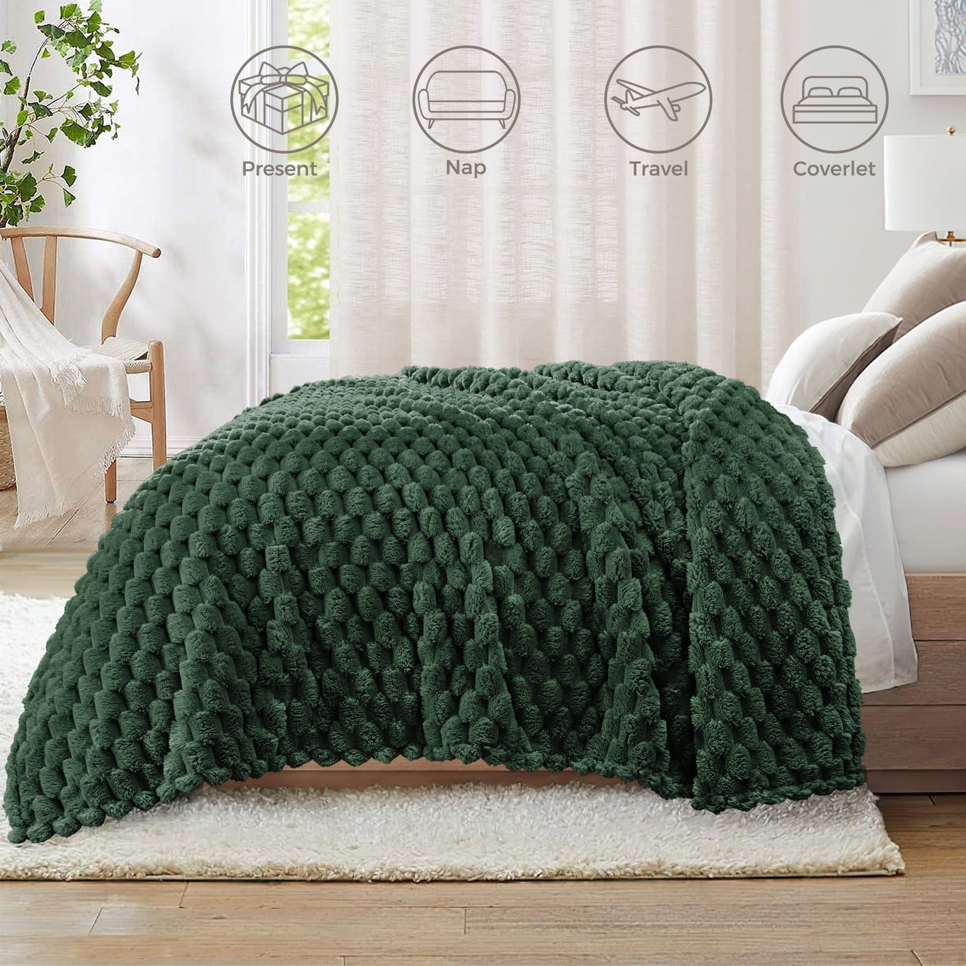 Reversible Sherpa 50"x60" Throw Blanket for Couch with Expanded 3D-Jacquard Pattern, Fuzzy Soft Cozy Exquisite Blankets or All Season, ... - Lightweight Plush Warm Blanket for All Seasons Detail