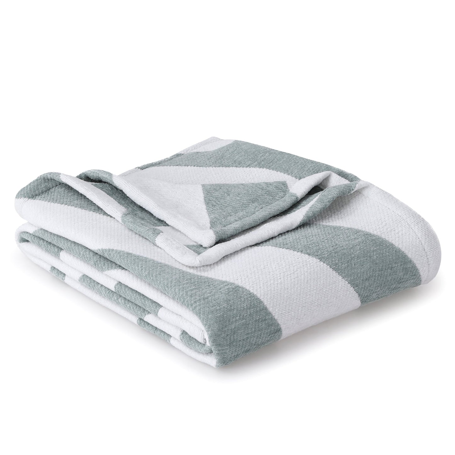 Lightweight Warm Chenille Jacquard Soft Throw Blanket, Soft Sea - Luxury Knitted Decorative Throw Blanket with Fringes Detail