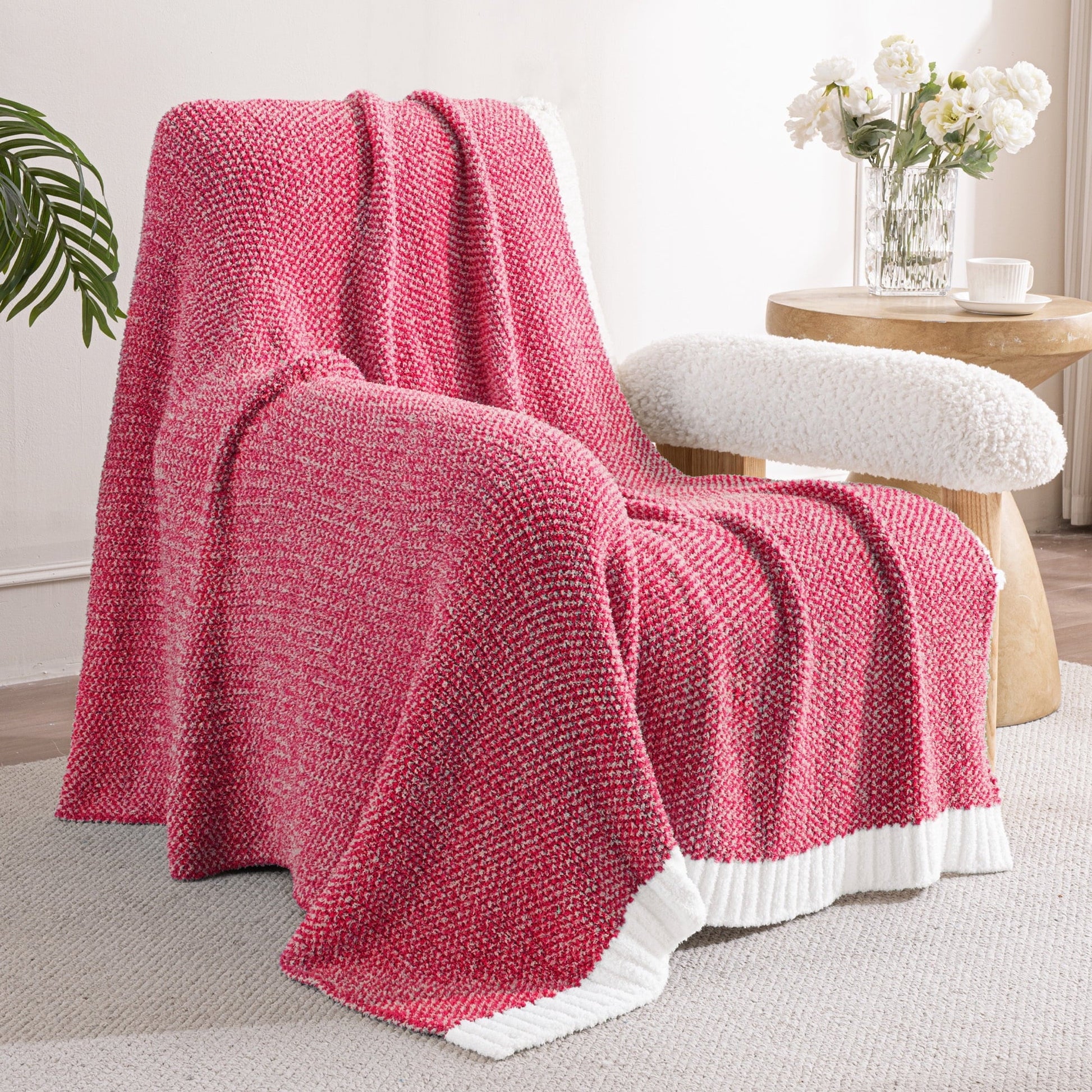 Super Soft Flannel Knit Throw Blanket, Ultra Soft Cozy Fluffy Blankets, Lightweight Fuzzy Plush Throw for Couch and Bed, Mixed Red, 50"x60" - Cozy Fleece Throw Blanket for Couch & Bed Detail