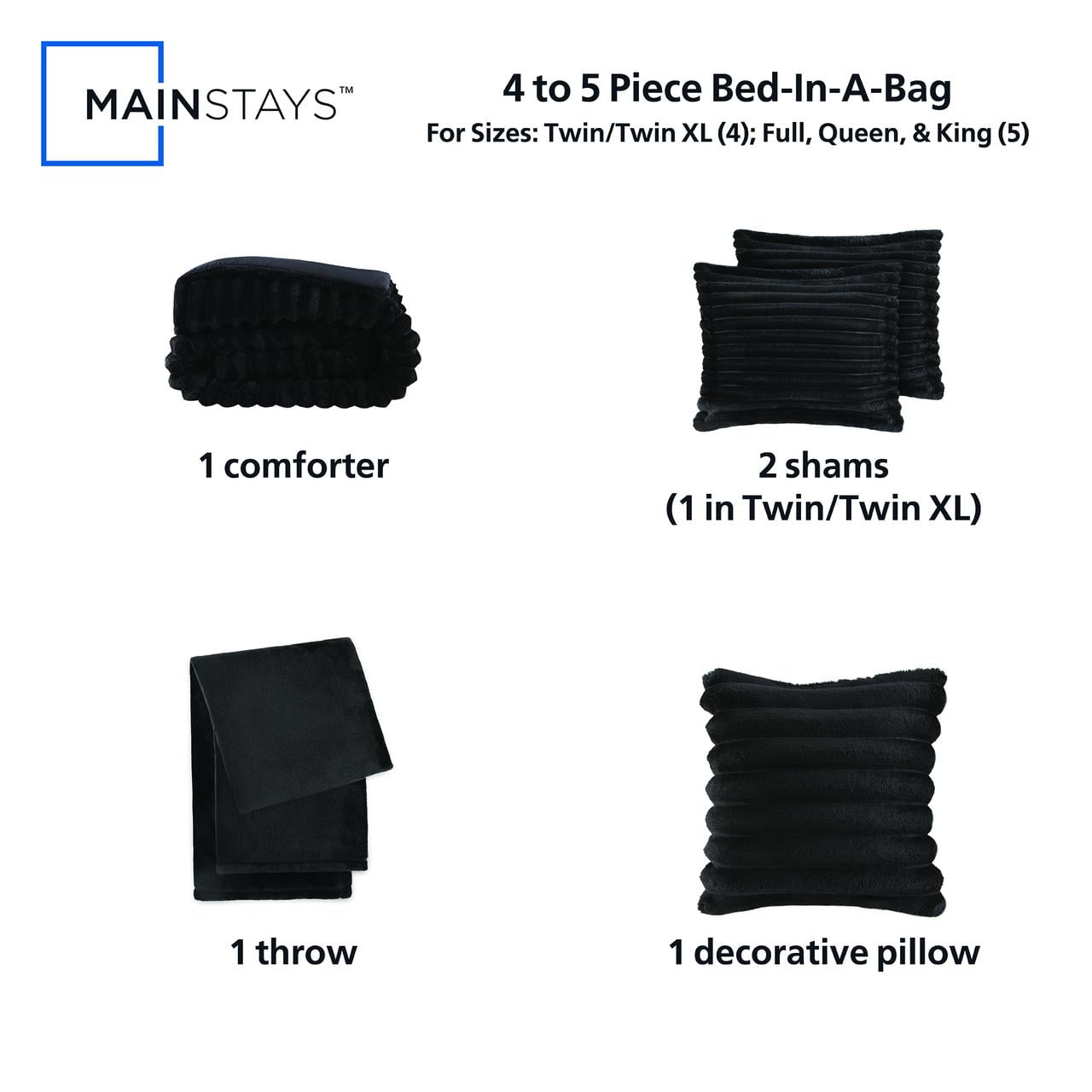 All-Season Full/Queen Comforter Set, All-Season, 5-Piece, Black Cozy Plush - Luxurious Quilted Duvet Cover Set Detail